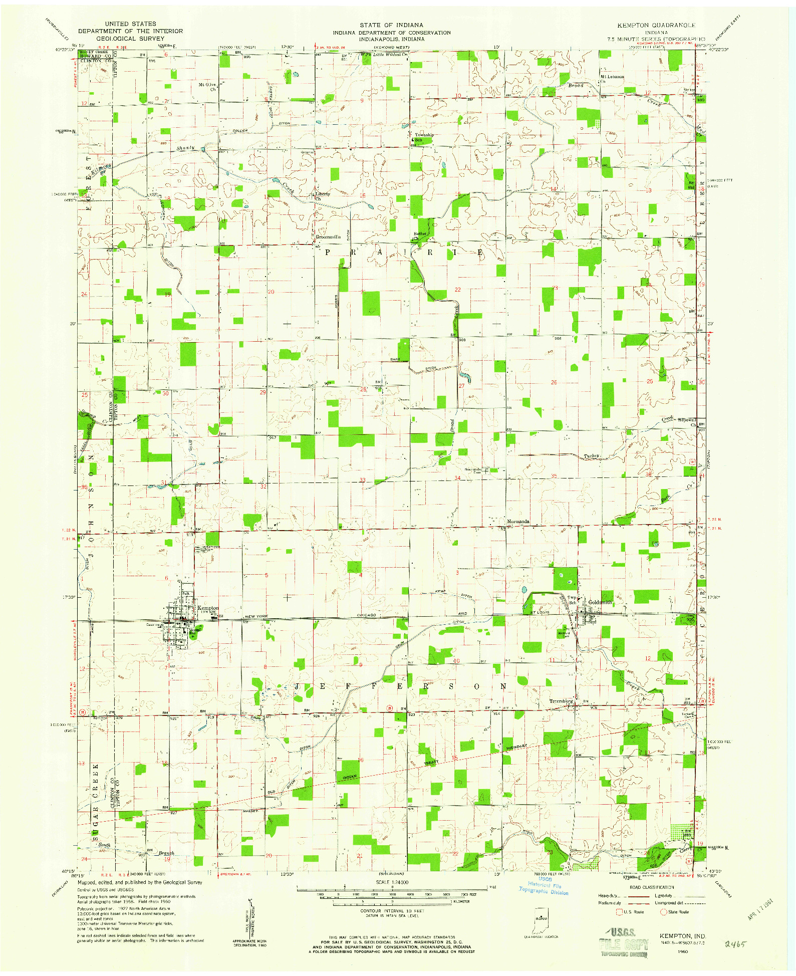 USGS 1:24000-SCALE QUADRANGLE FOR KEMPTON, IN 1960