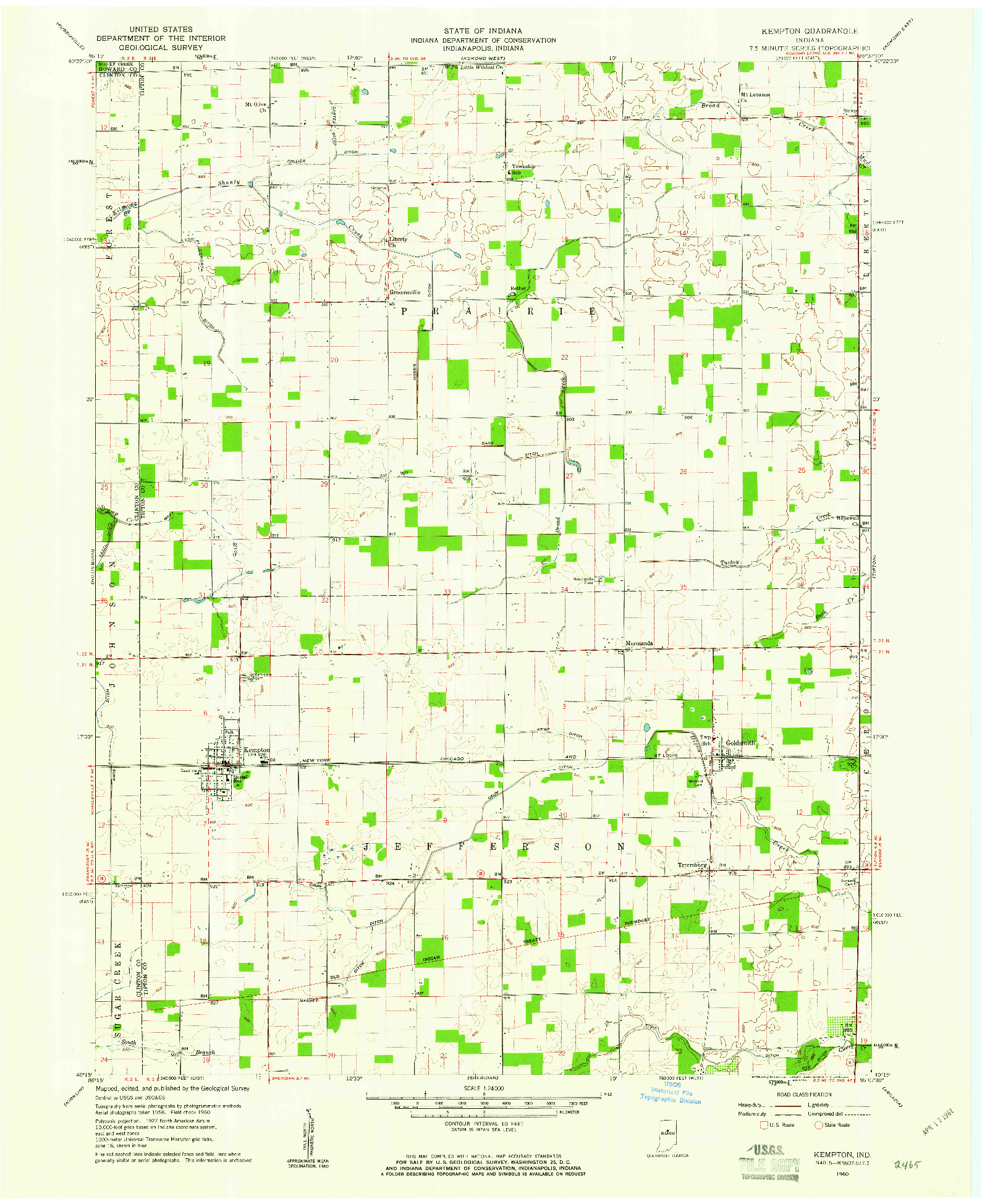 USGS 1:24000-SCALE QUADRANGLE FOR KEMPTON, IN 1960