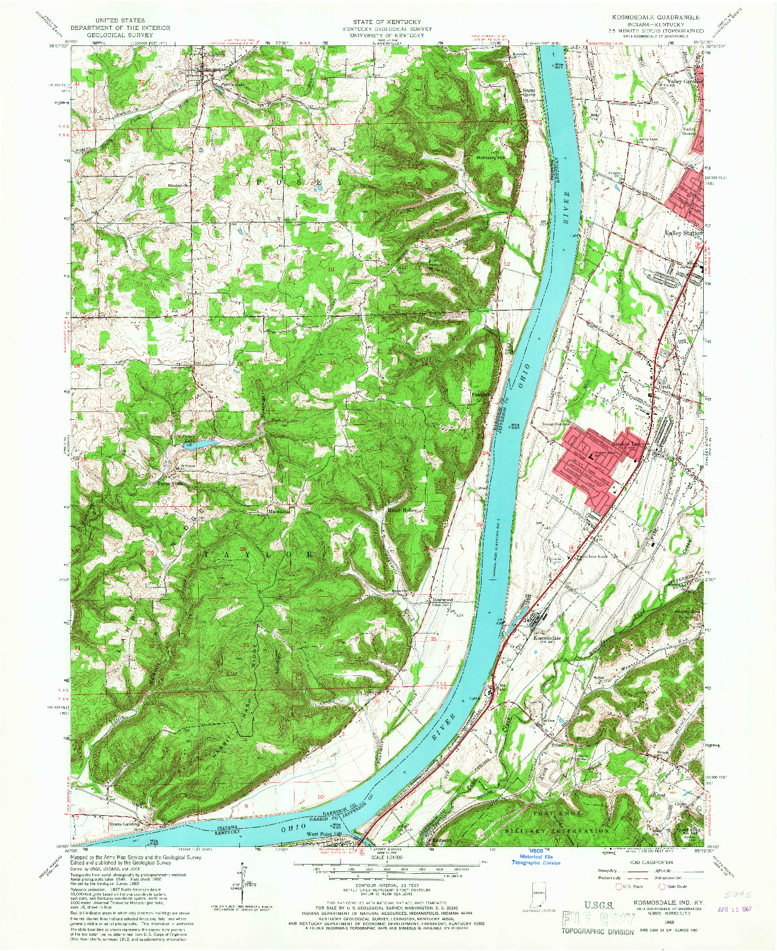 USGS 1:24000-SCALE QUADRANGLE FOR KOSMOSDALE, IN 1960