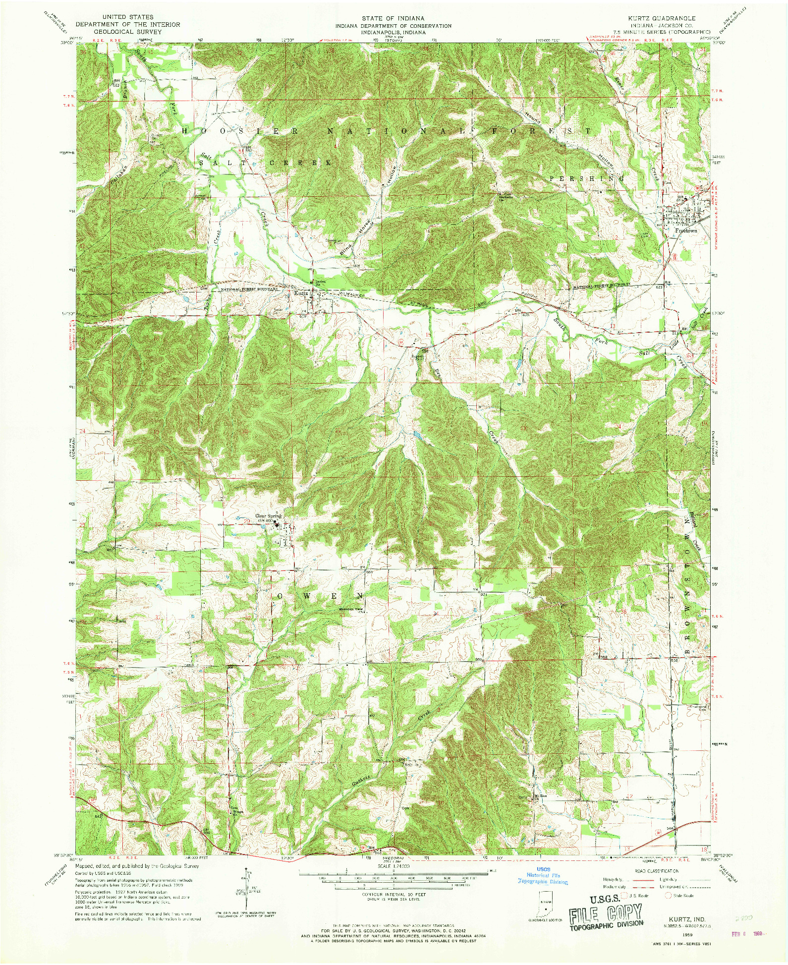 USGS 1:24000-SCALE QUADRANGLE FOR KURTZ, IN 1959