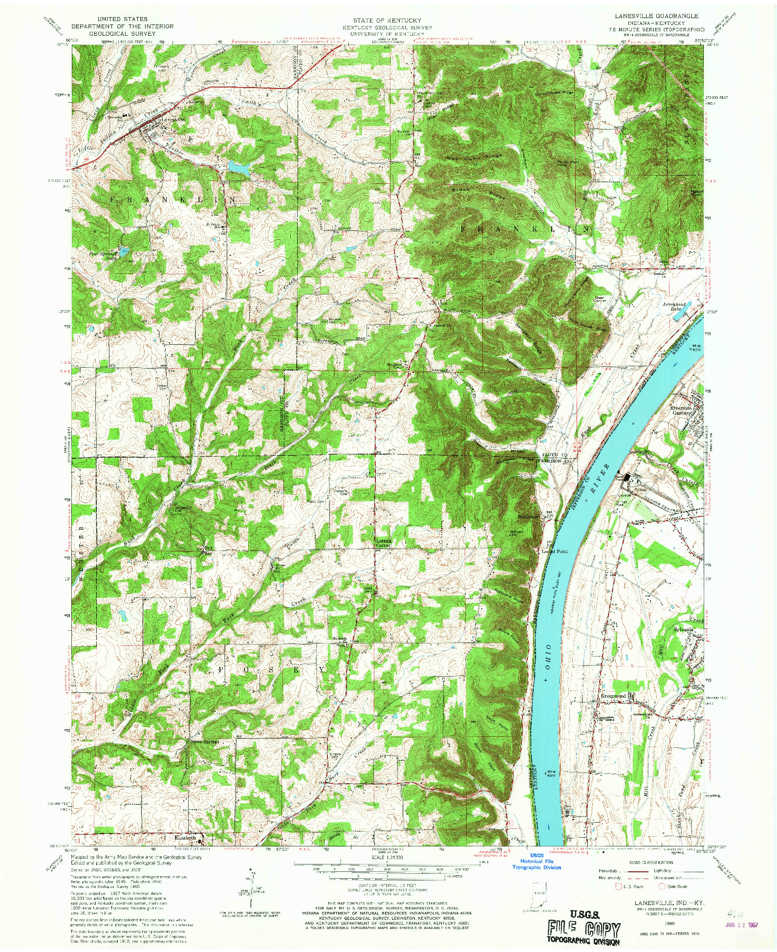 USGS 1:24000-SCALE QUADRANGLE FOR LANESVILLE, IN 1960