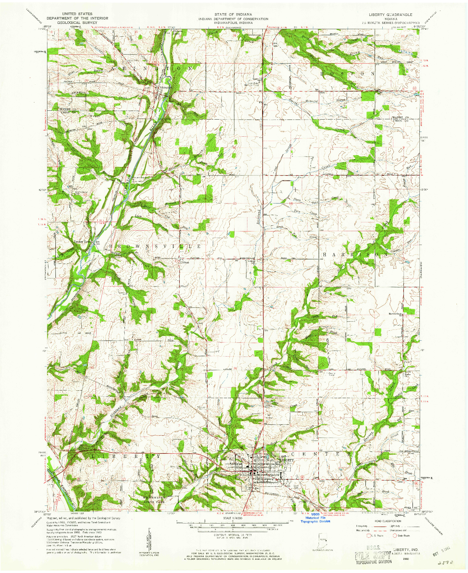 USGS 1:24000-SCALE QUADRANGLE FOR LIBERTY, IN 1960
