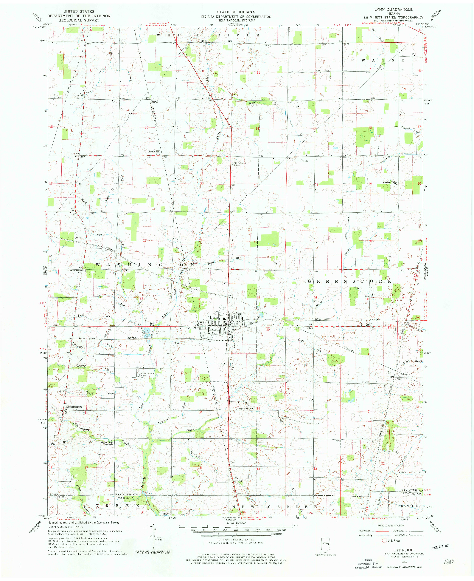 USGS 1:24000-SCALE QUADRANGLE FOR LYNN, IN 1960