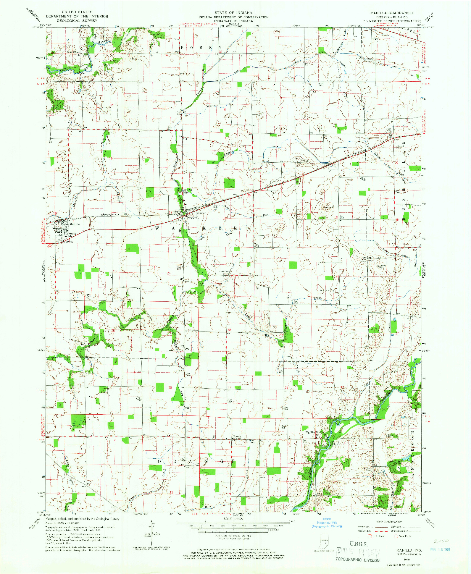 USGS 1:24000-SCALE QUADRANGLE FOR MANILLA, IN 1960