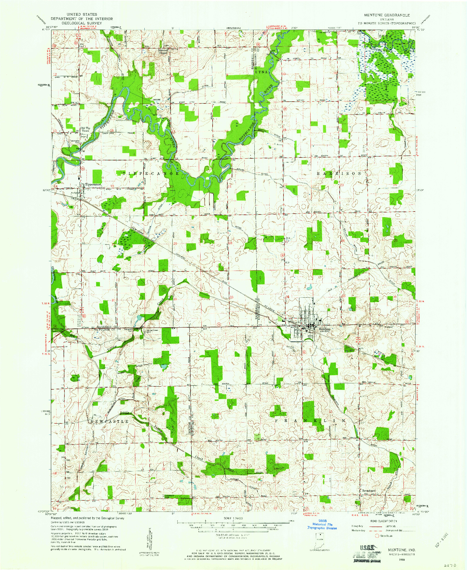 USGS 1:24000-SCALE QUADRANGLE FOR MENTONE, IN 1959