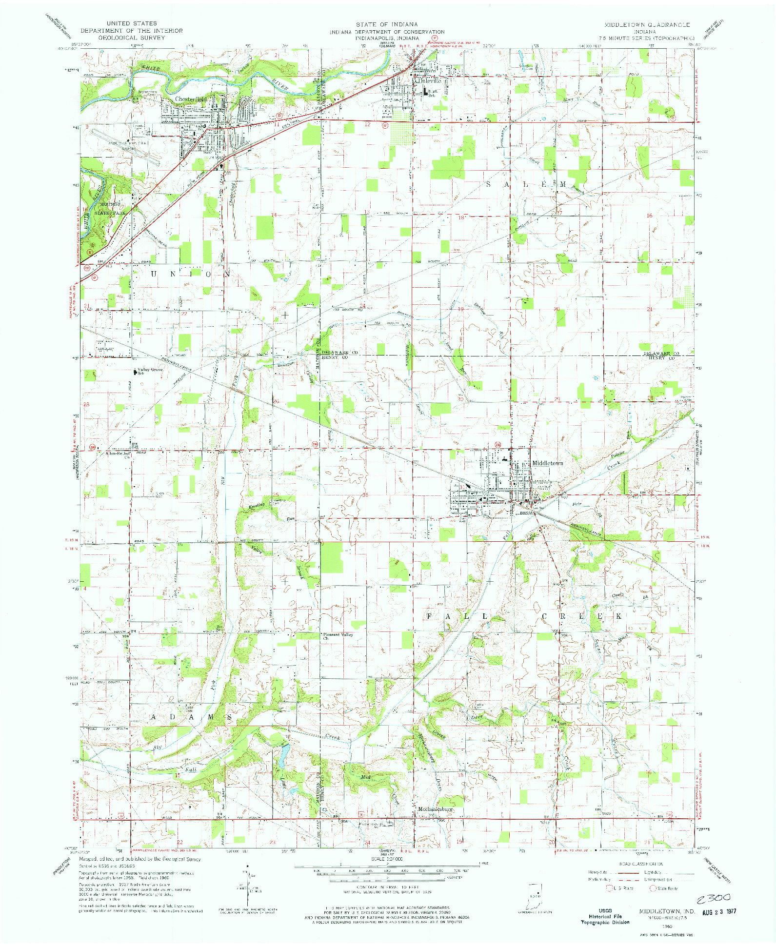 USGS 1:24000-SCALE QUADRANGLE FOR MIDDLETOWN, IN 1960