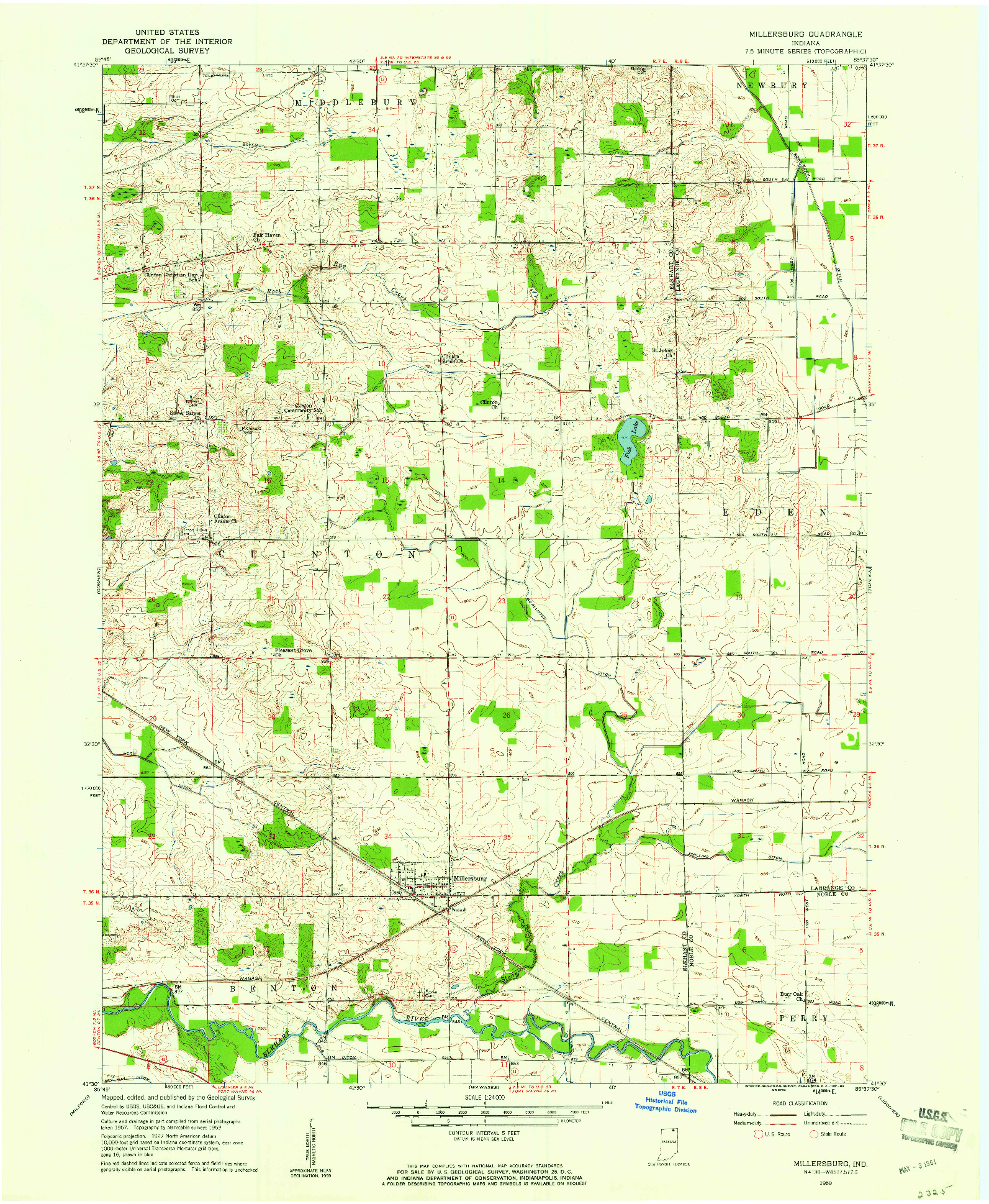 USGS 1:24000-SCALE QUADRANGLE FOR MILLERSBURG, IN 1959