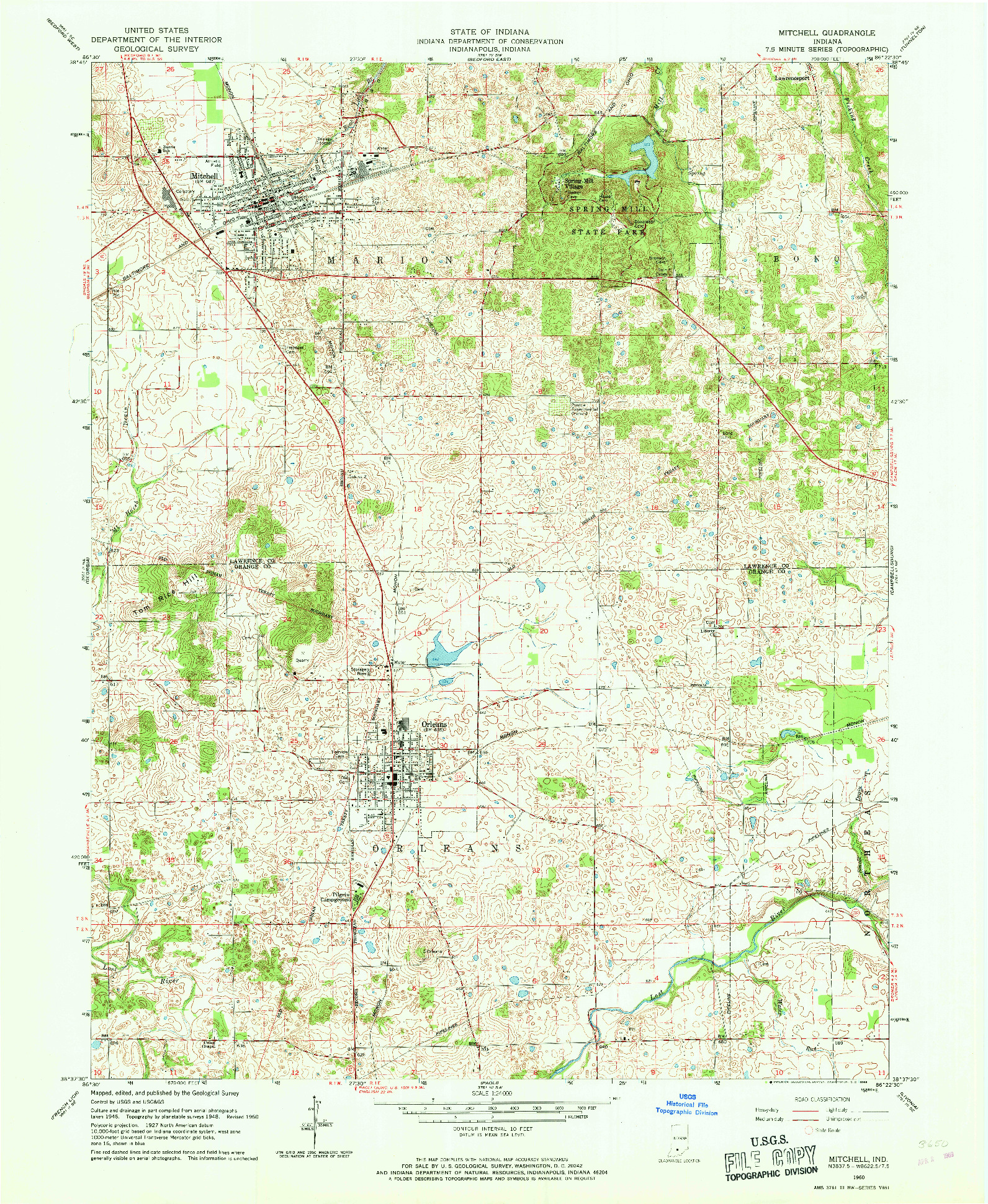 USGS 1:24000-SCALE QUADRANGLE FOR MITCHELL, IN 1960