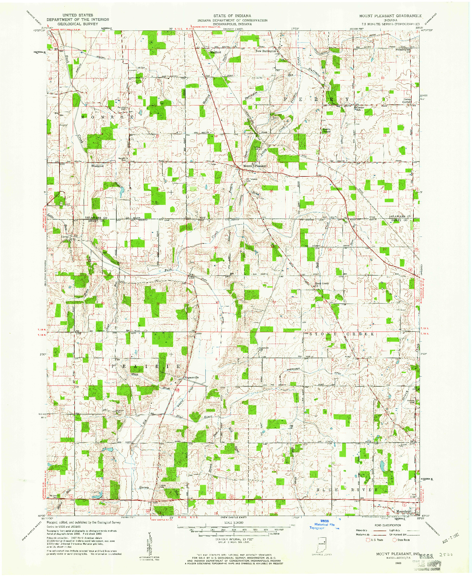 USGS 1:24000-SCALE QUADRANGLE FOR MOUNT PLEASANT, IN 1960