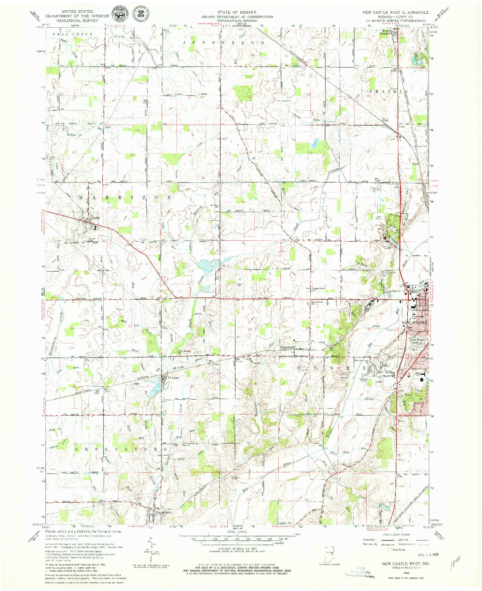 USGS 1:24000-SCALE QUADRANGLE FOR NEW CASTLE WEST, IN 1960