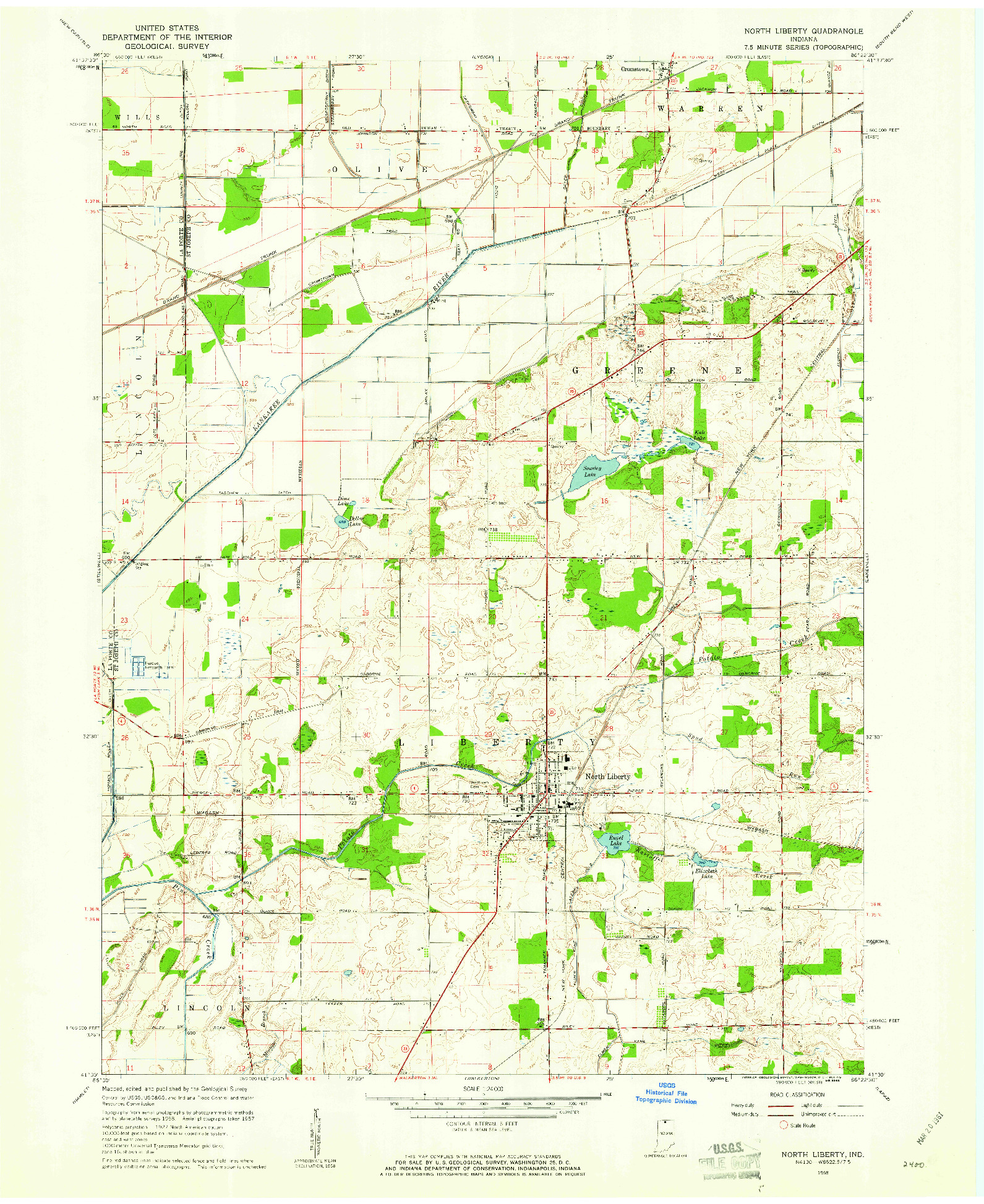 USGS 1:24000-SCALE QUADRANGLE FOR NORTH LIBERTY, IN 1958