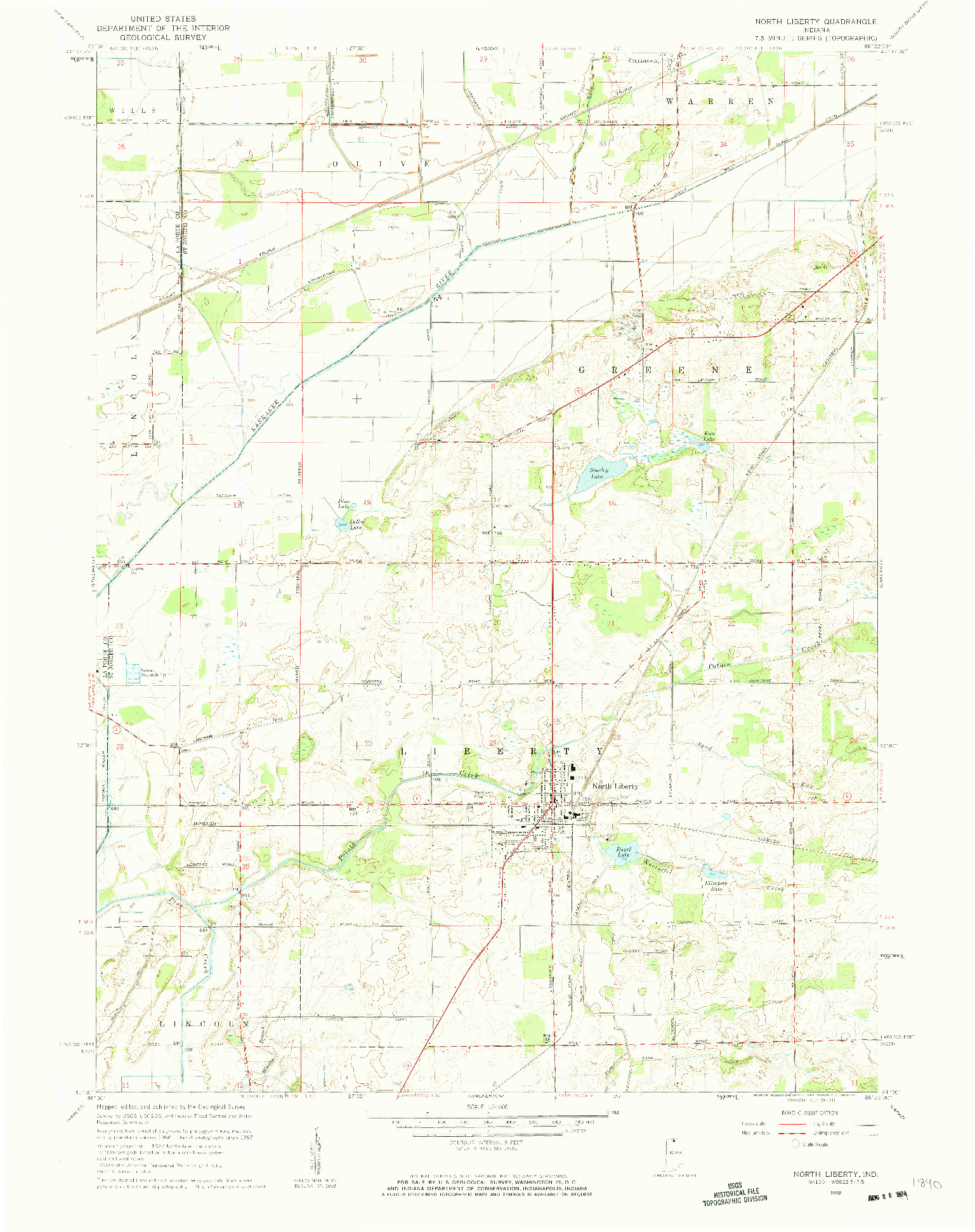 USGS 1:24000-SCALE QUADRANGLE FOR NORTH LIBERTY, IN 1958