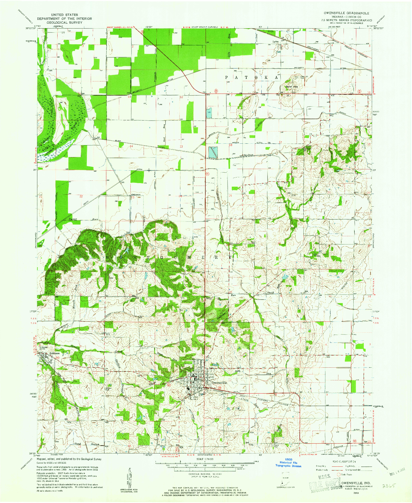 USGS 1:24000-SCALE QUADRANGLE FOR OWENSVILLE, IN 1959