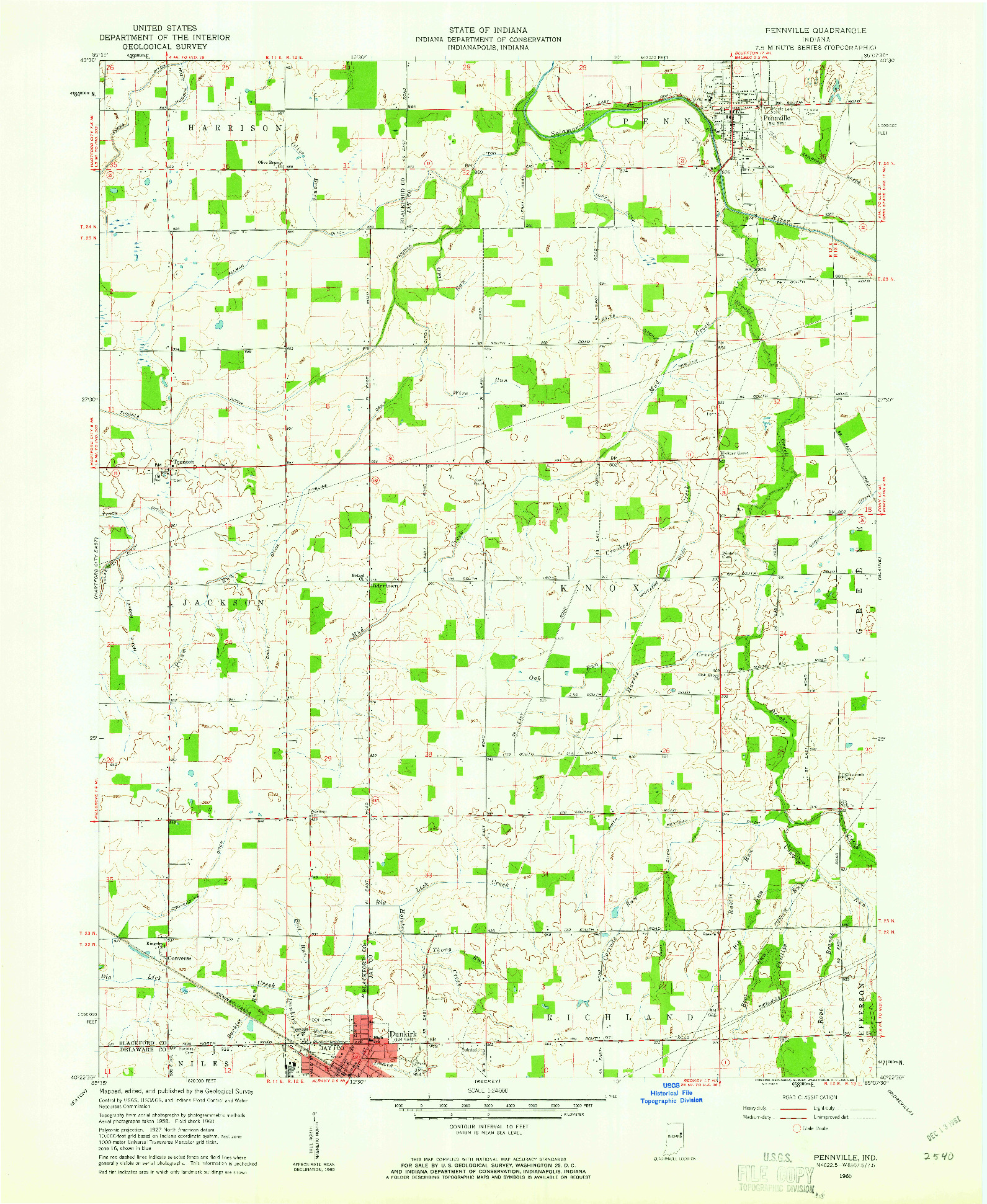 USGS 1:24000-SCALE QUADRANGLE FOR PENNVILLE, IN 1960