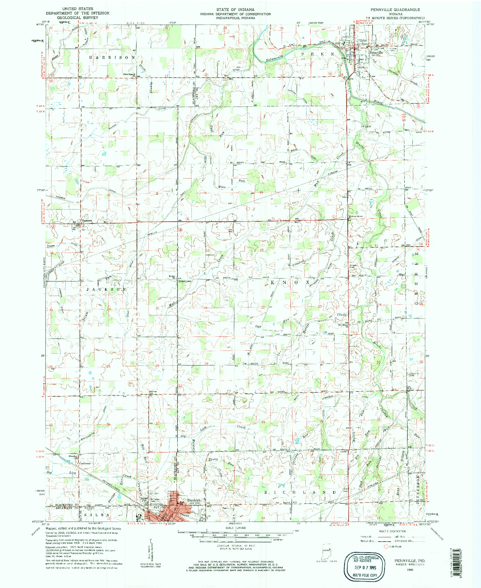 USGS 1:24000-SCALE QUADRANGLE FOR PENNVILLE, IN 1960