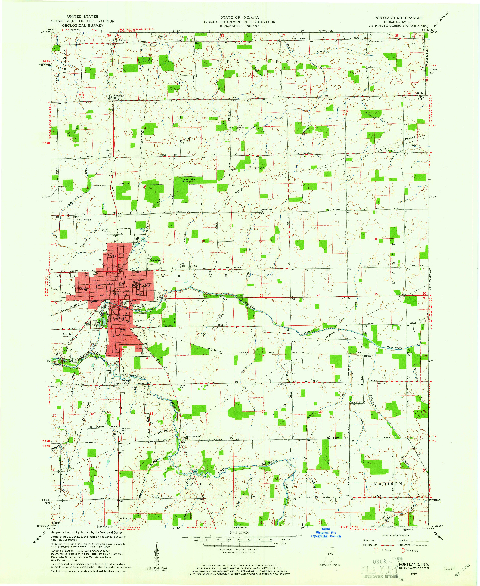 USGS 1:24000-SCALE QUADRANGLE FOR PORTLAND, IN 1960