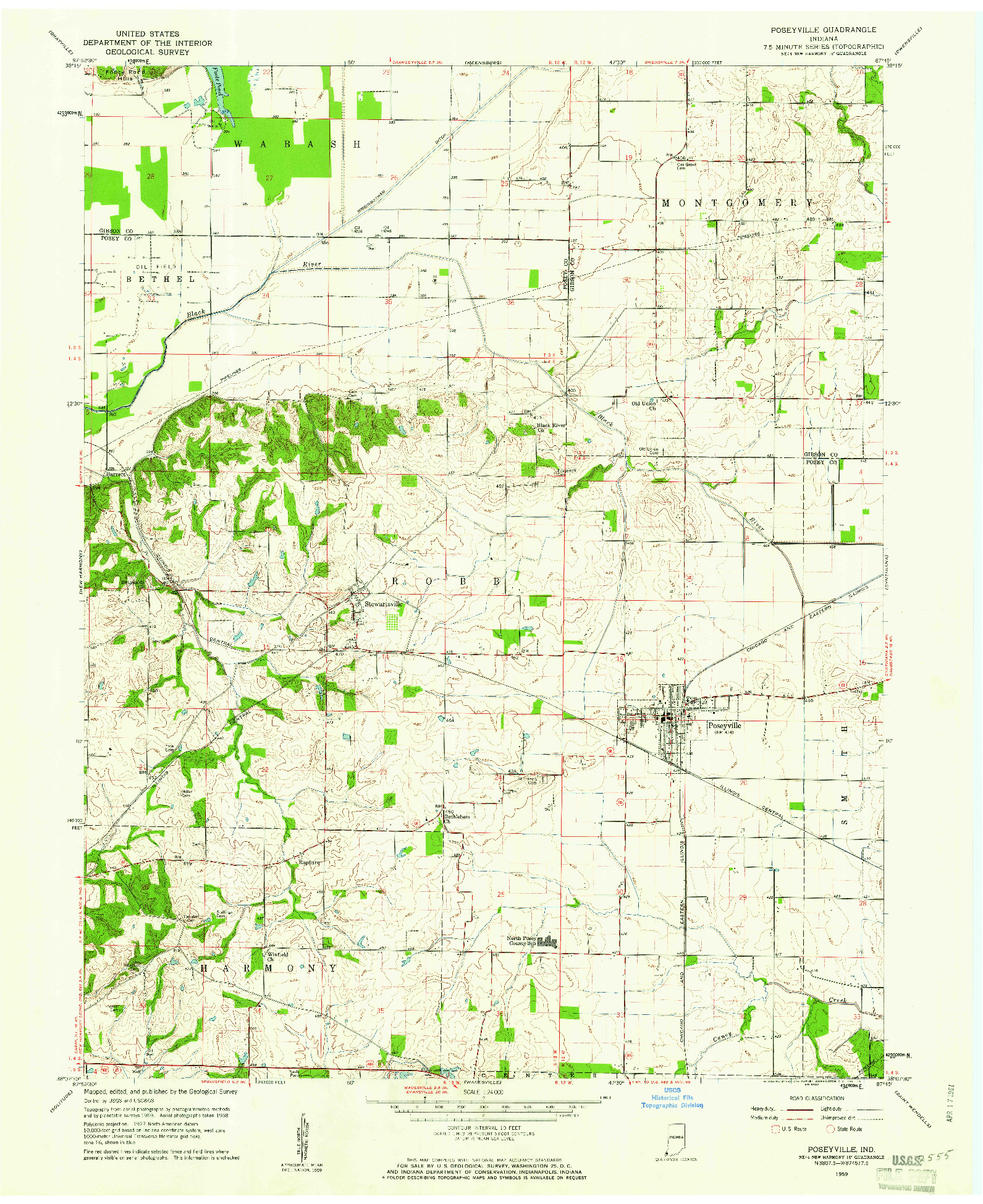 USGS 1:24000-SCALE QUADRANGLE FOR POSEYVILLE, IN 1959