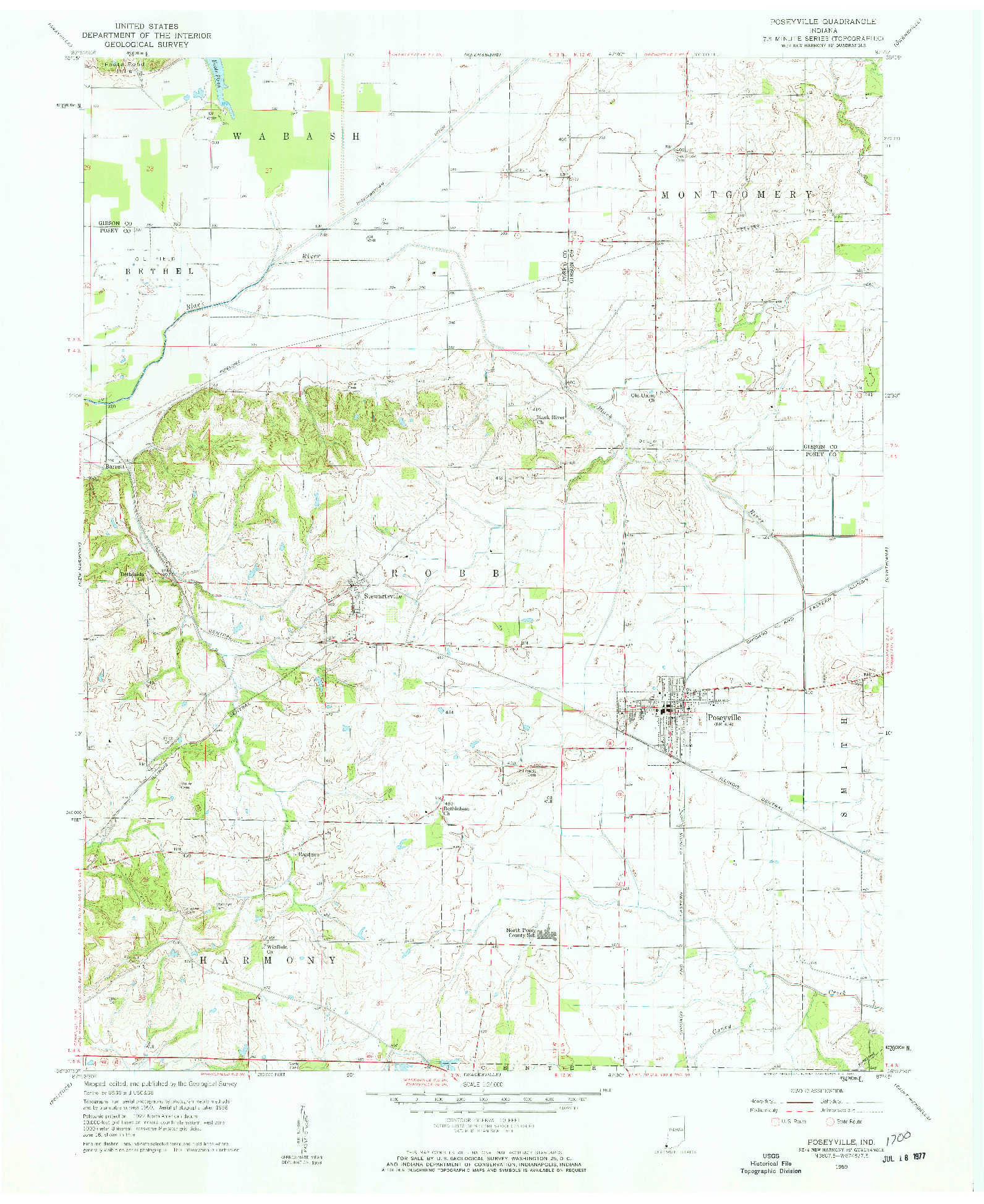 USGS 1:24000-SCALE QUADRANGLE FOR POSEYVILLE, IN 1959