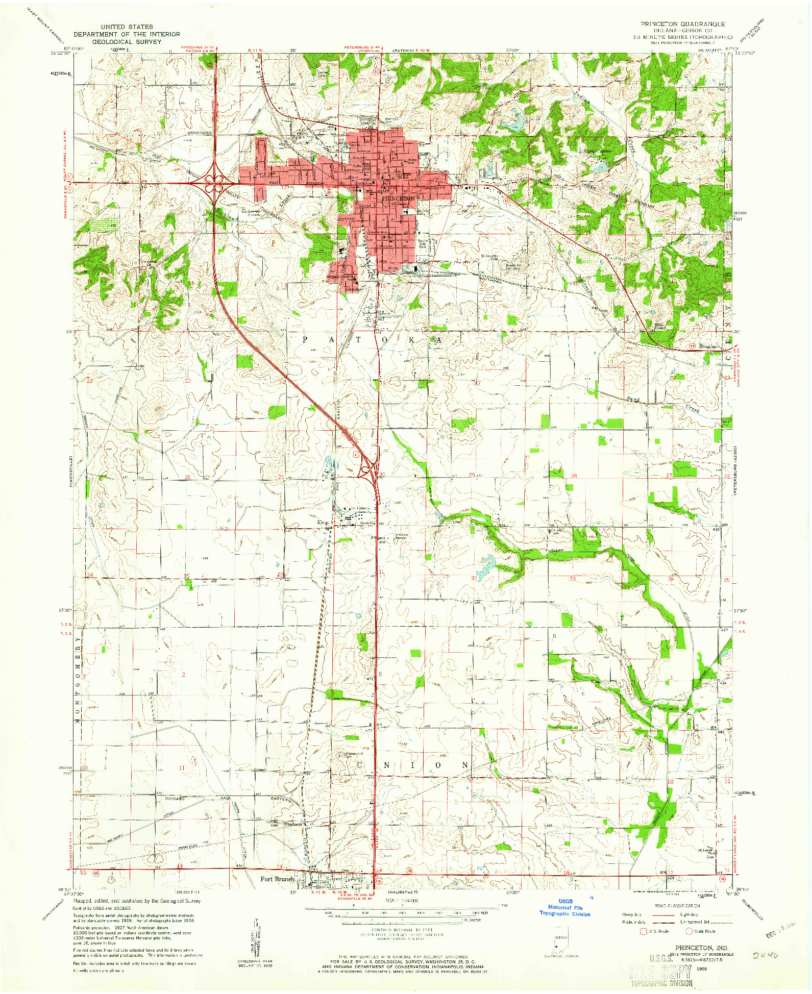 USGS 1:24000-SCALE QUADRANGLE FOR PRINCETON, IN 1959