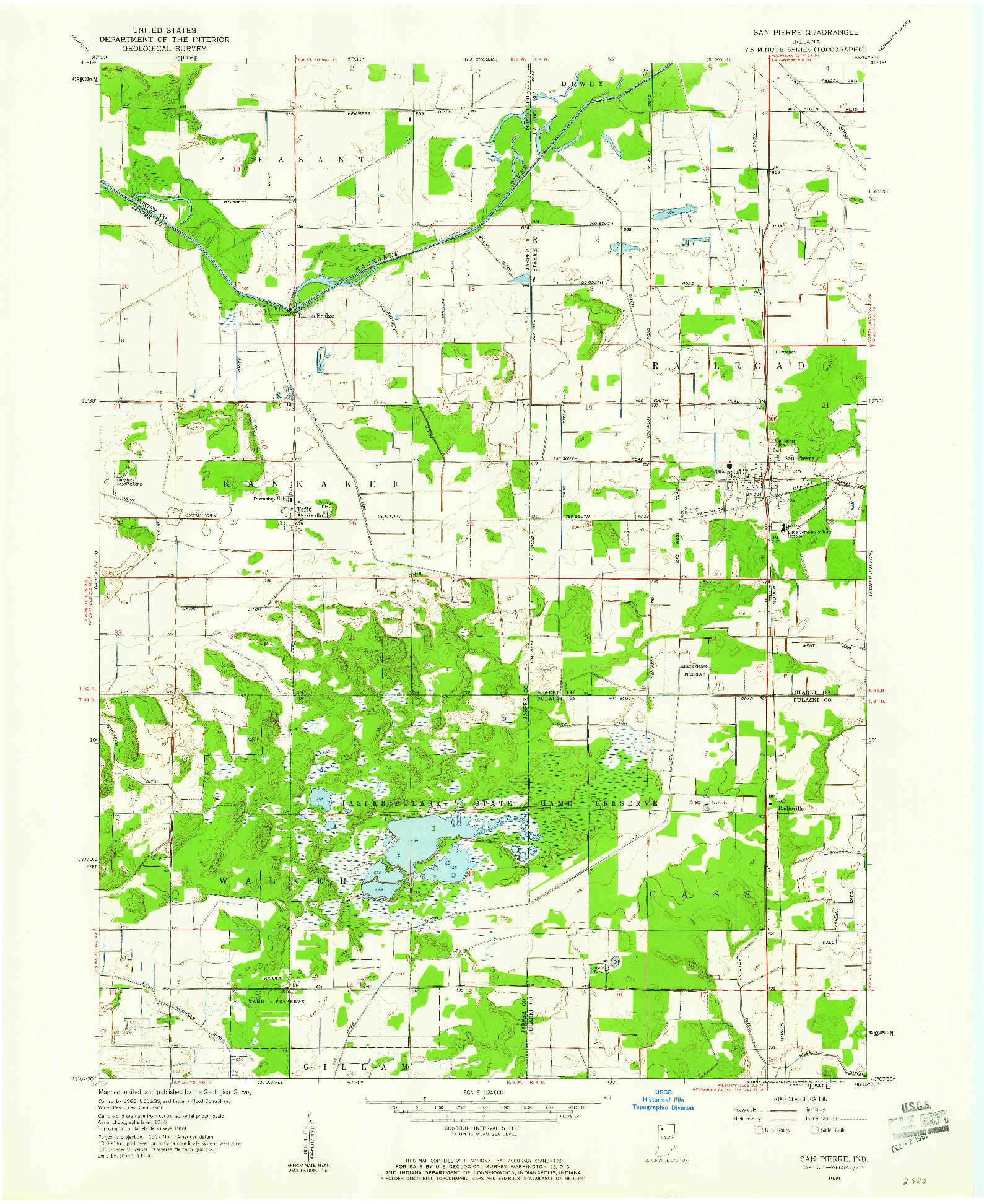 USGS 1:24000-SCALE QUADRANGLE FOR SAN PIERRE, IN 1959