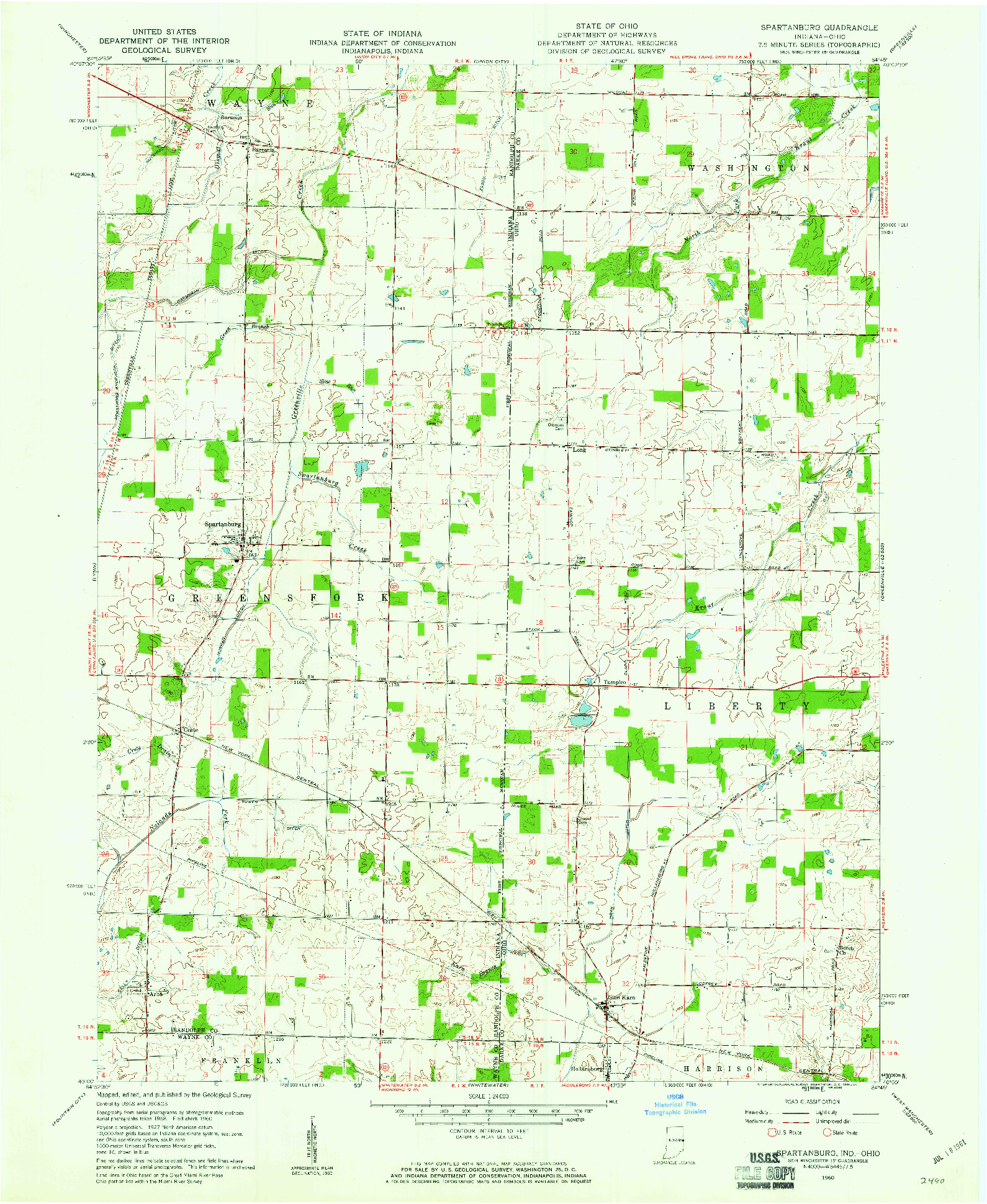 USGS 1:24000-SCALE QUADRANGLE FOR SPARTANBURG, IN 1960