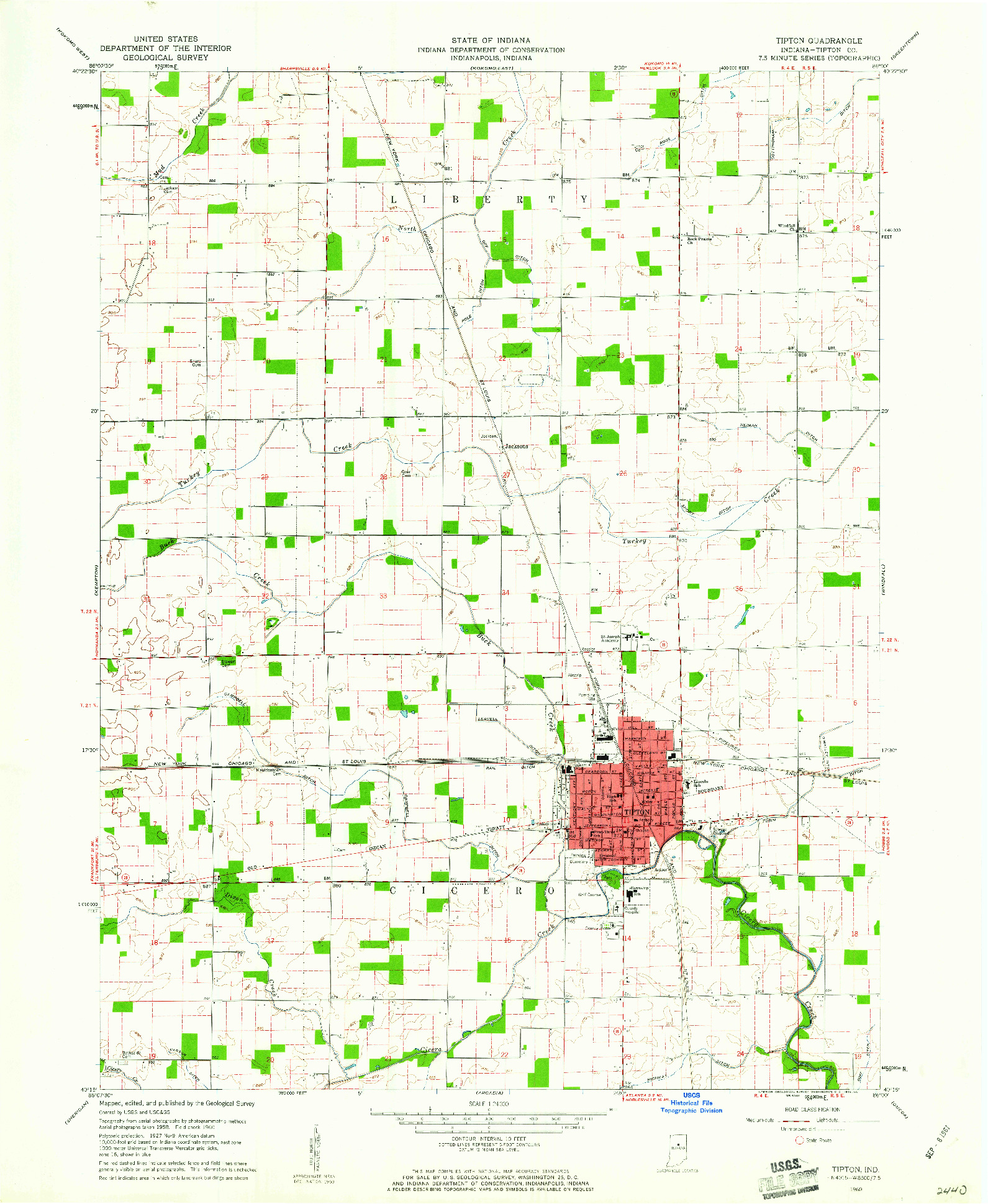 USGS 1:24000-SCALE QUADRANGLE FOR TIPTON, IN 1960