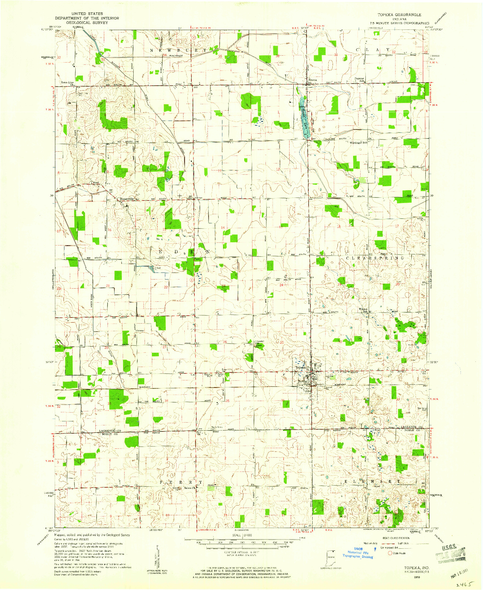 USGS 1:24000-SCALE QUADRANGLE FOR TOPEKA, IN 1959