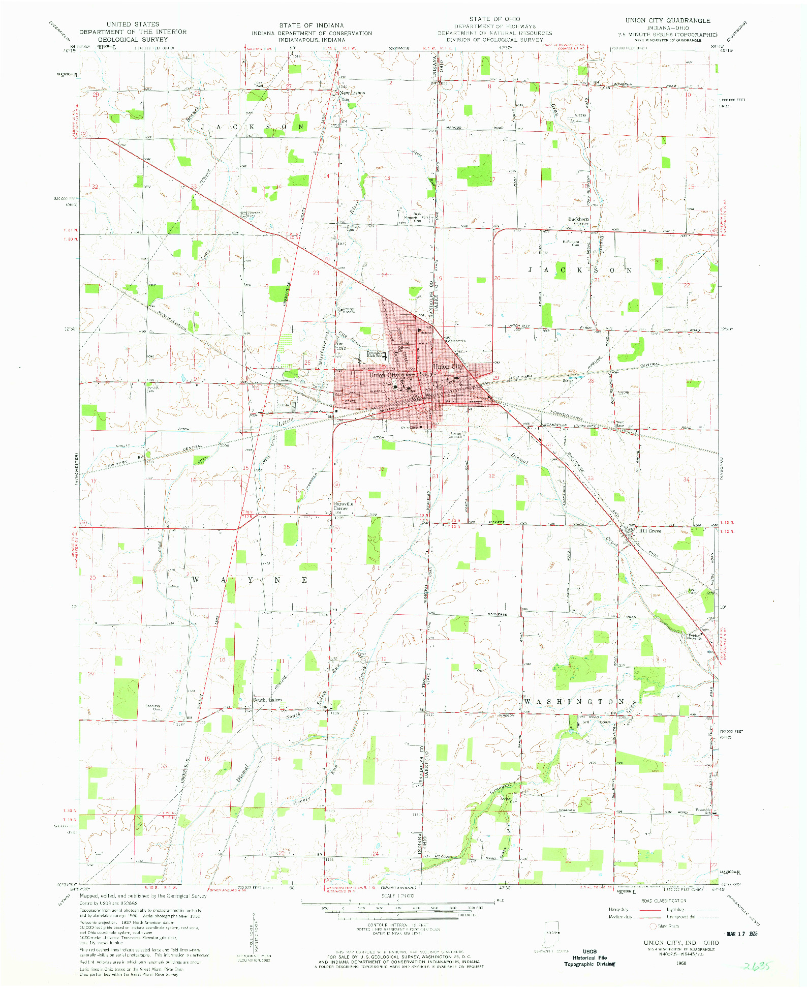 USGS 1:24000-SCALE QUADRANGLE FOR UNION CITY, IN 1960