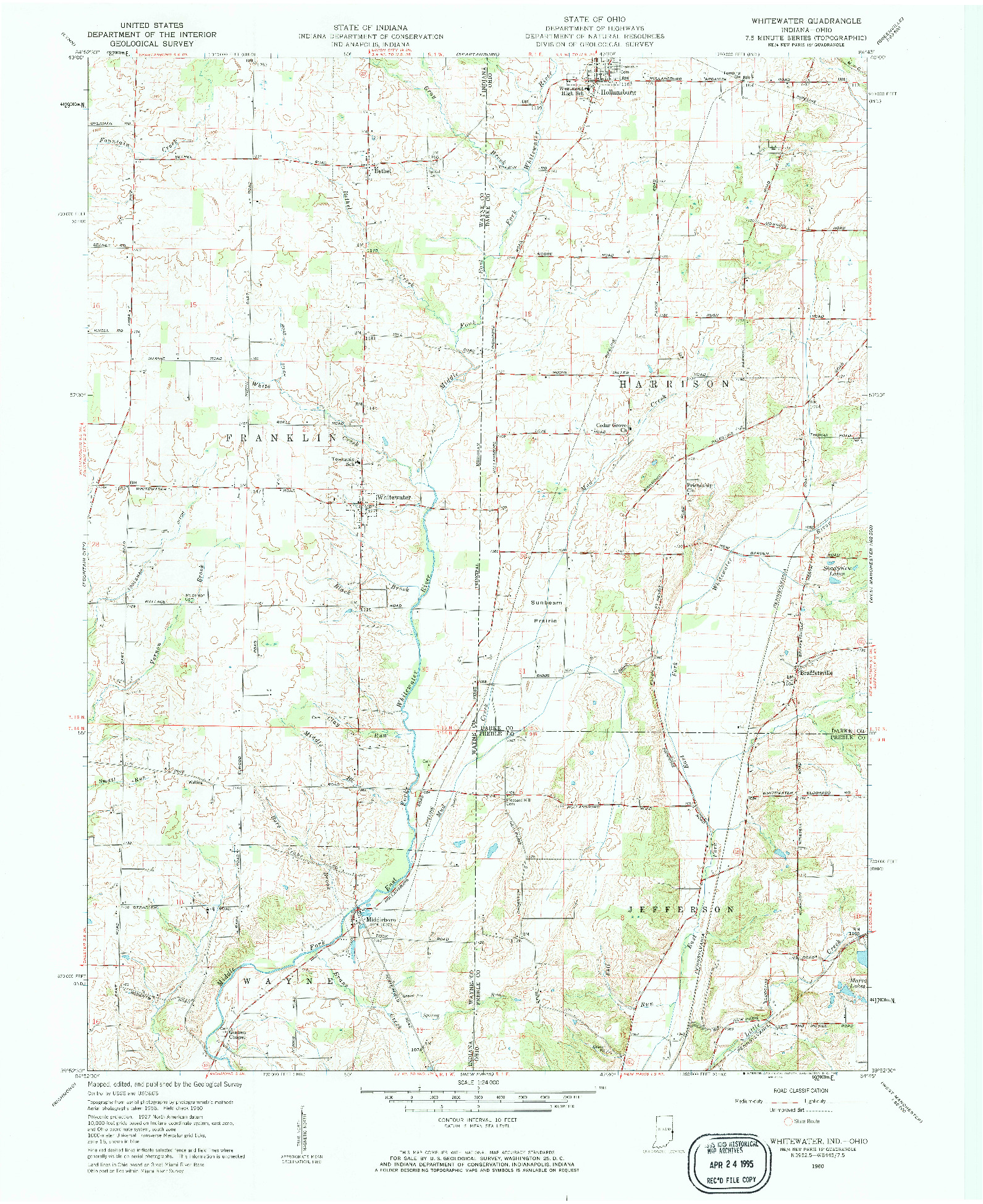 USGS 1:24000-SCALE QUADRANGLE FOR WHITEWATER, IN 1960