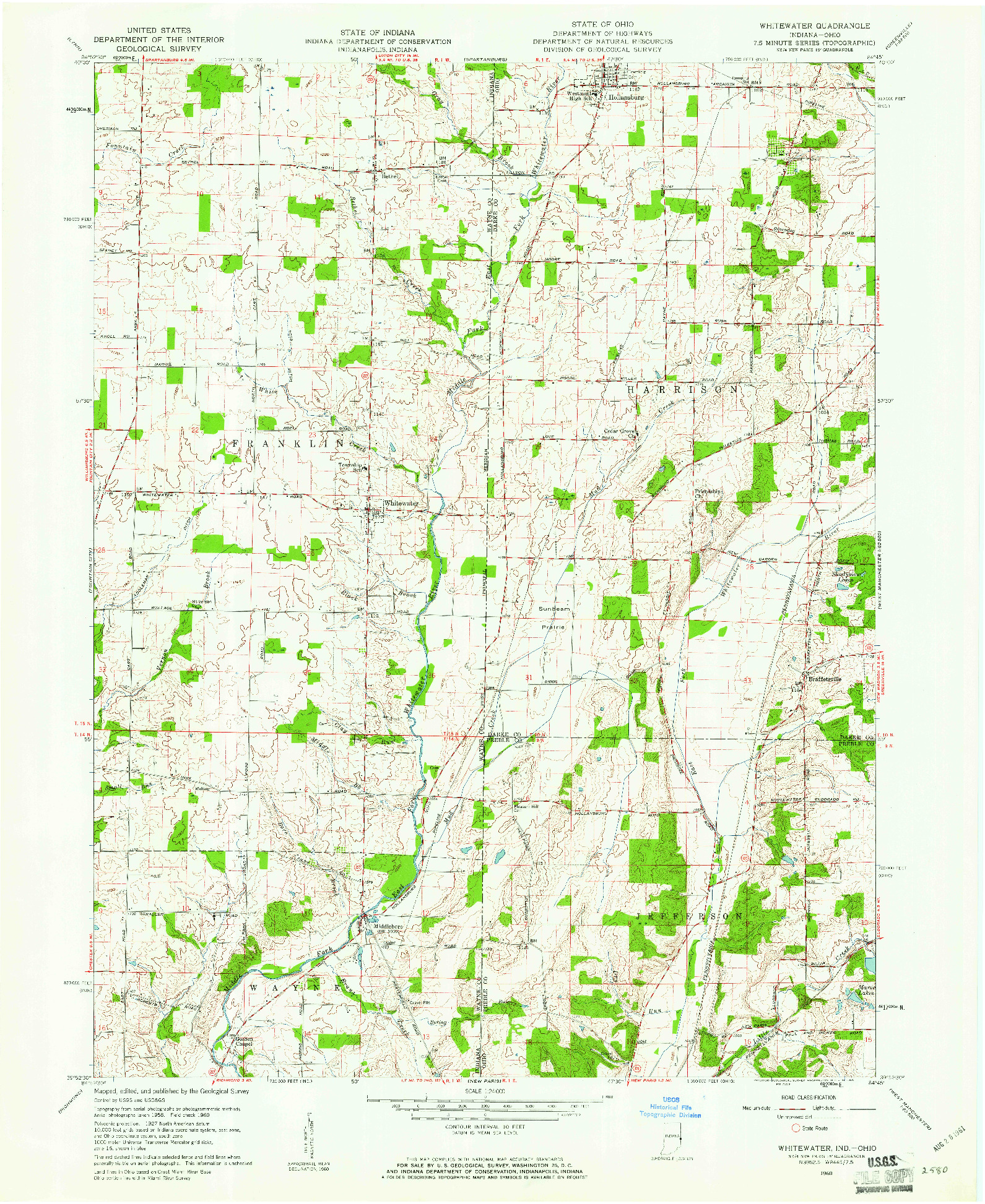 USGS 1:24000-SCALE QUADRANGLE FOR WHITEWATER, IN 1960