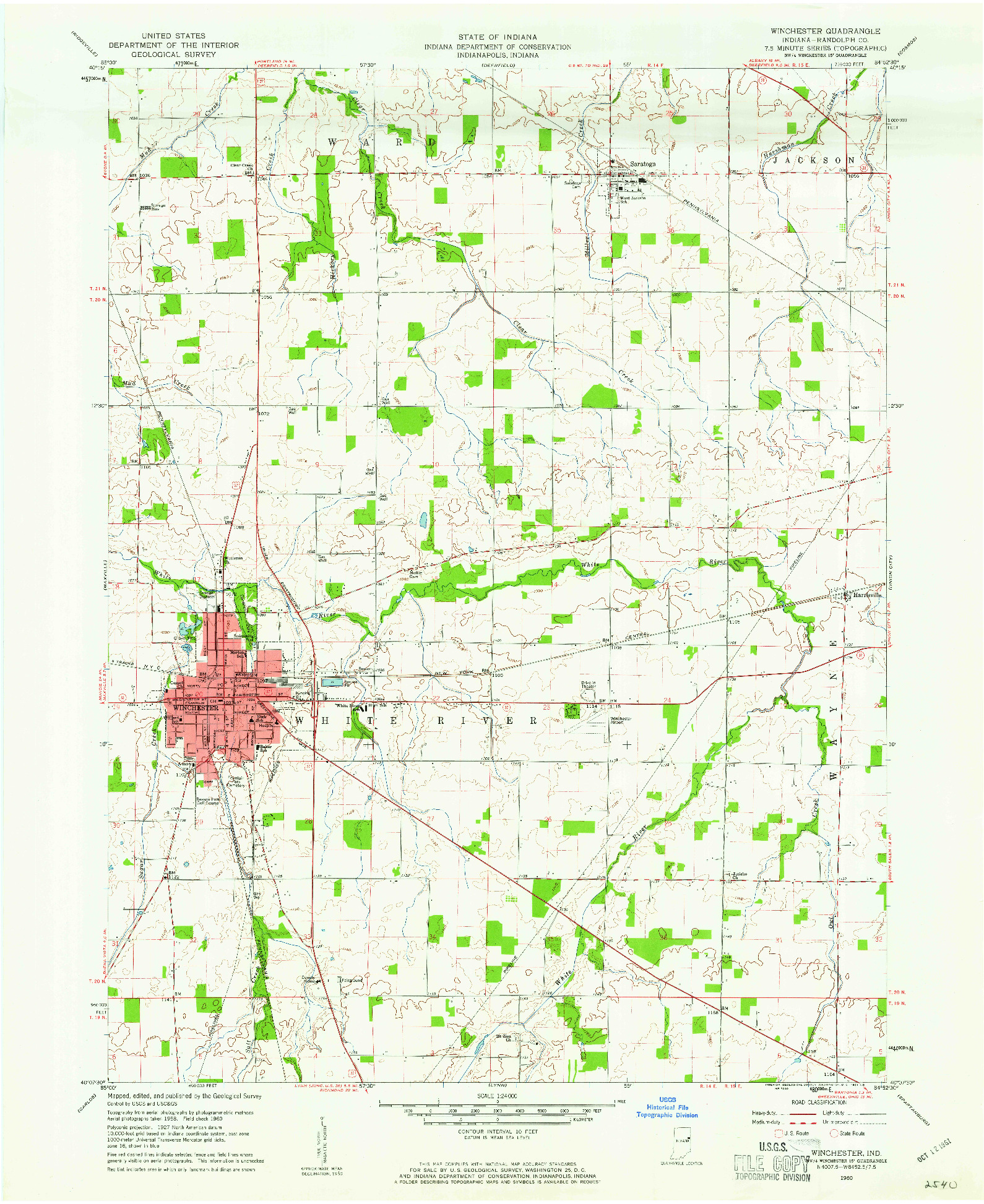 USGS 1:24000-SCALE QUADRANGLE FOR WINCHESTER, IN 1960