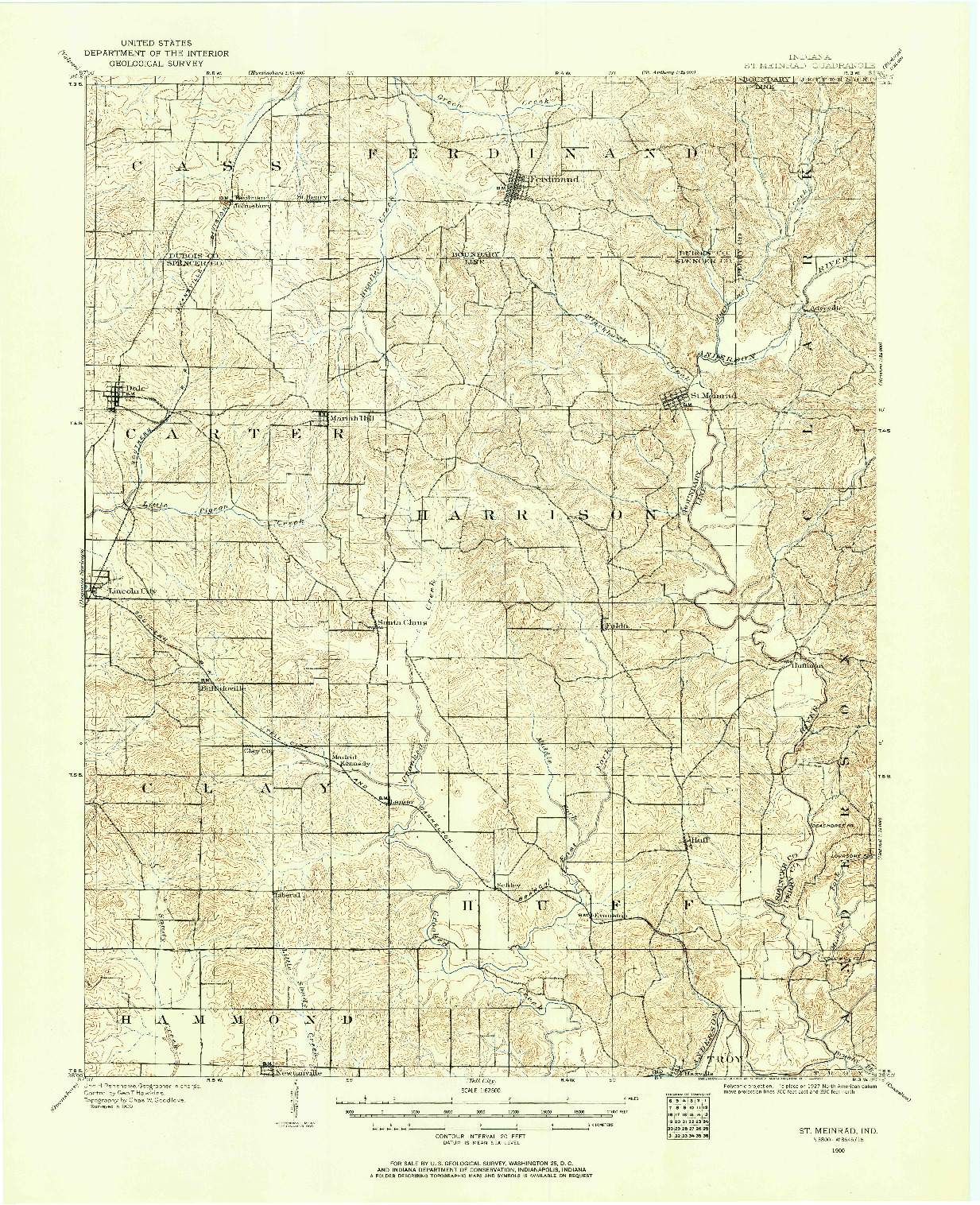 USGS 1:62500-SCALE QUADRANGLE FOR ST MEINRAD, IN 1900