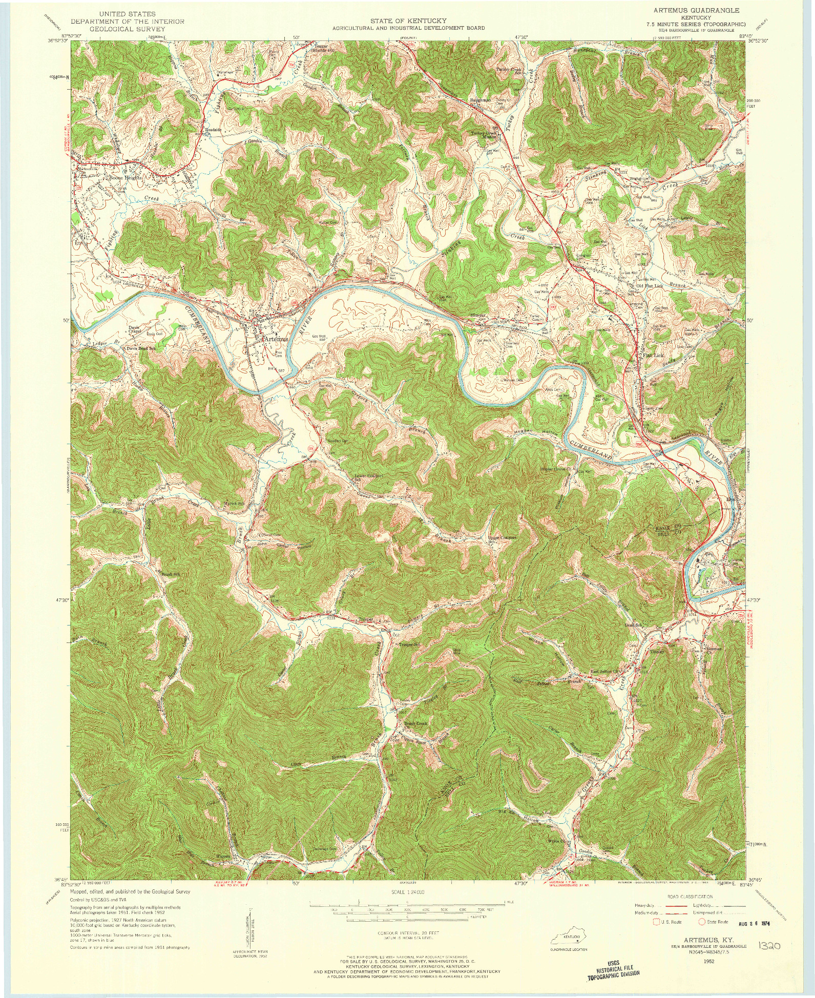 USGS 1:24000-SCALE QUADRANGLE FOR ARTEMUS, KY 1952