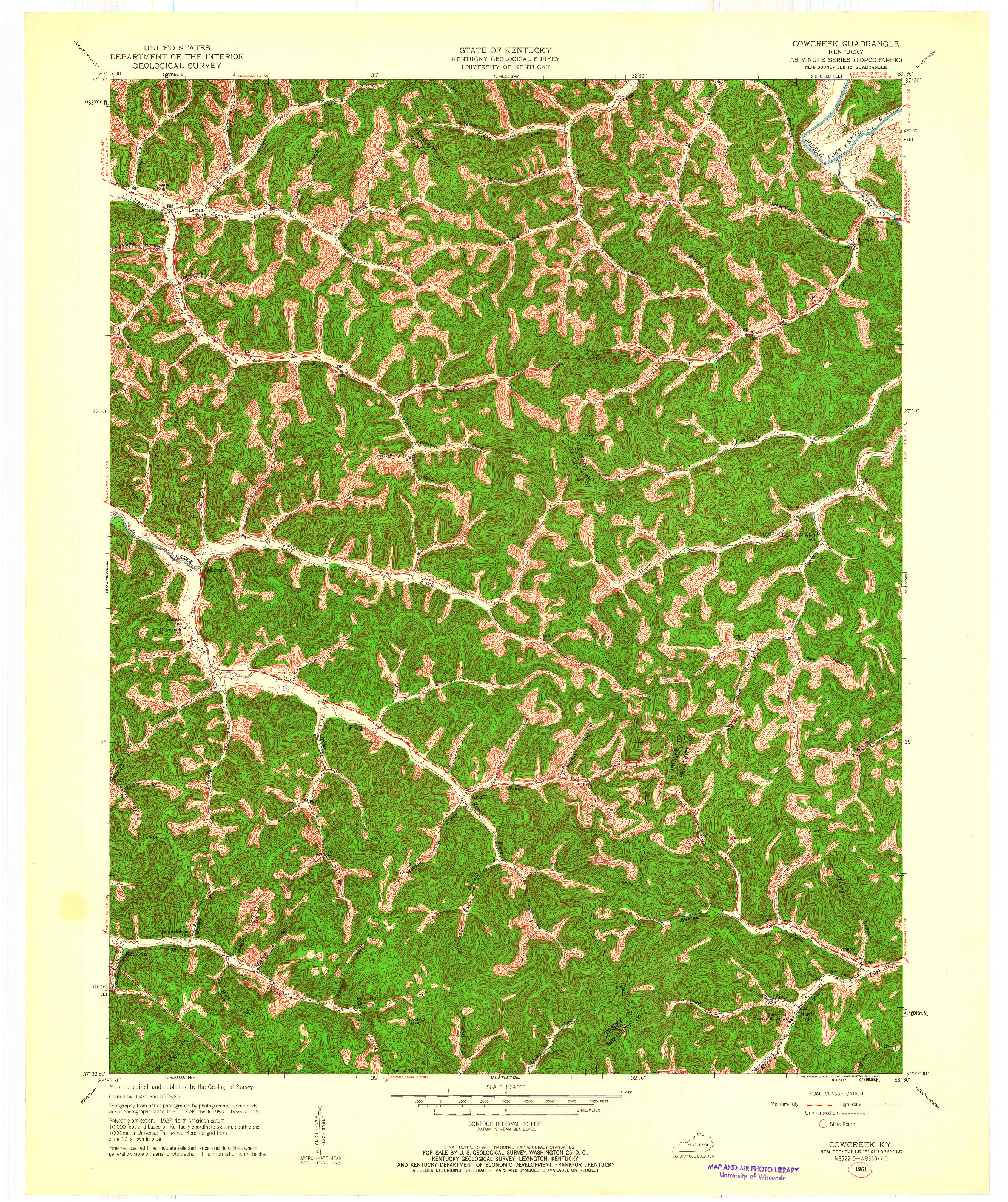 USGS 1:24000-SCALE QUADRANGLE FOR COWCREEK, KY 1961
