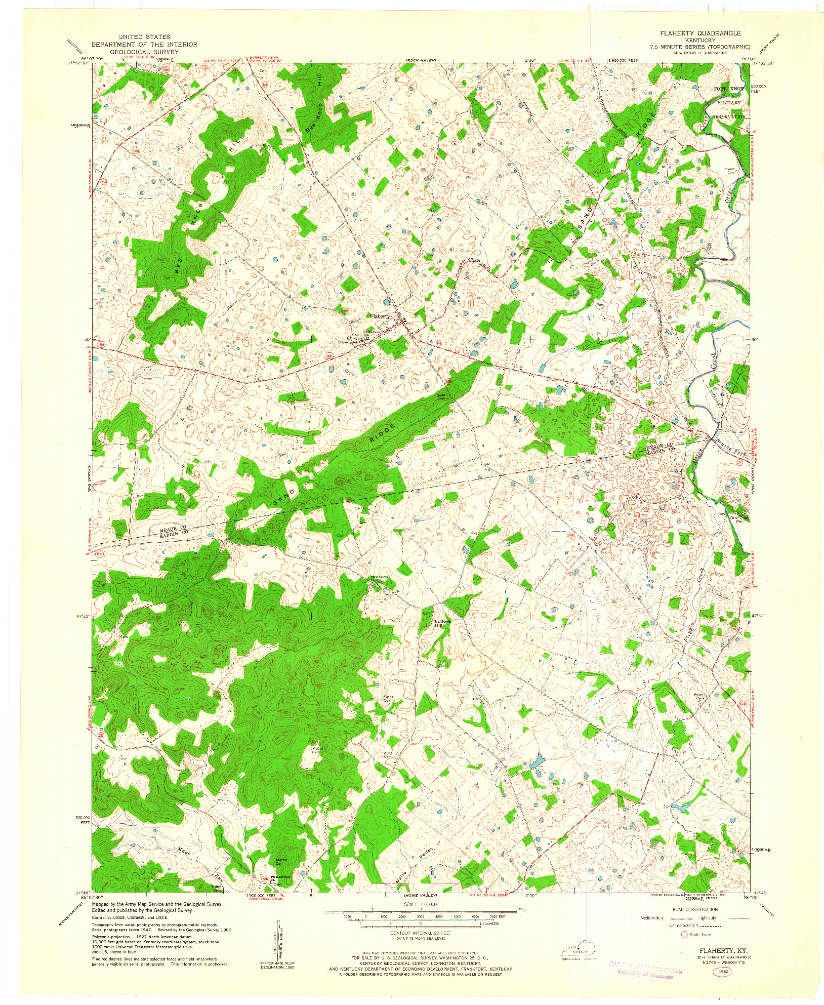 USGS 1:24000-SCALE QUADRANGLE FOR FLAHERTY, KY 1960