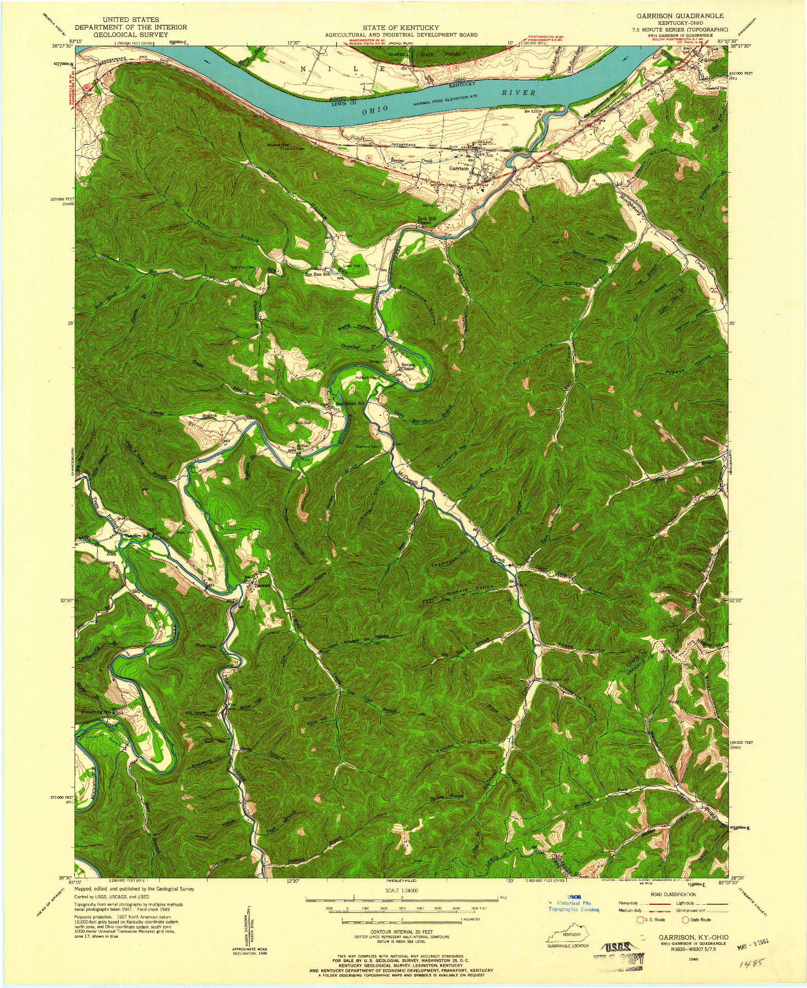 USGS 1:24000-SCALE QUADRANGLE FOR GARRISON, KY 1949