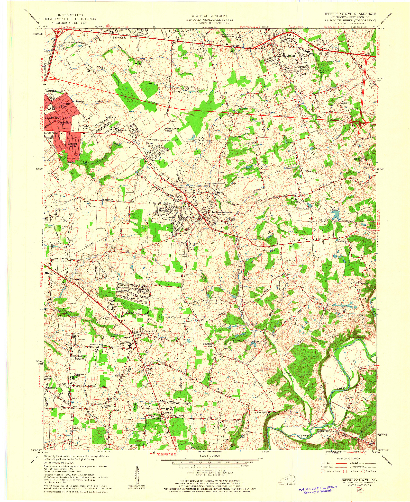 USGS 1:24000-SCALE QUADRANGLE FOR JEFFERSONTOWN, KY 1960