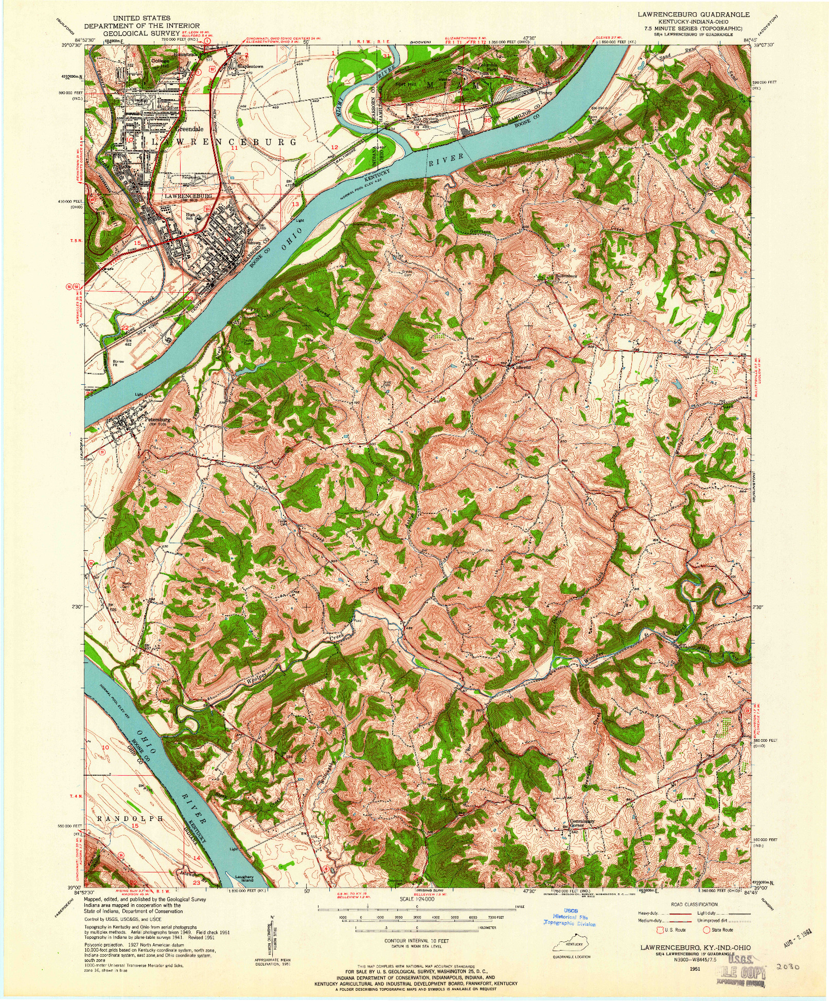 USGS 1:24000-SCALE QUADRANGLE FOR LAWRENCEBURG, KY 1951