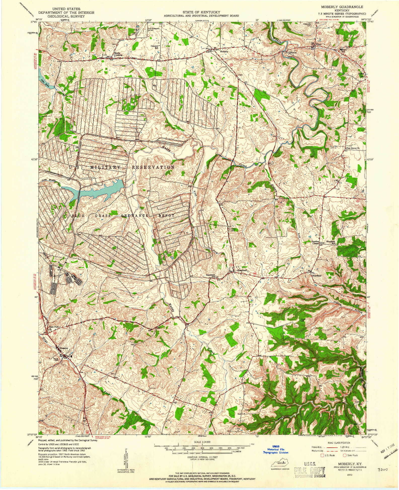 USGS 1:24000-SCALE QUADRANGLE FOR MOBERLY, KY 1952