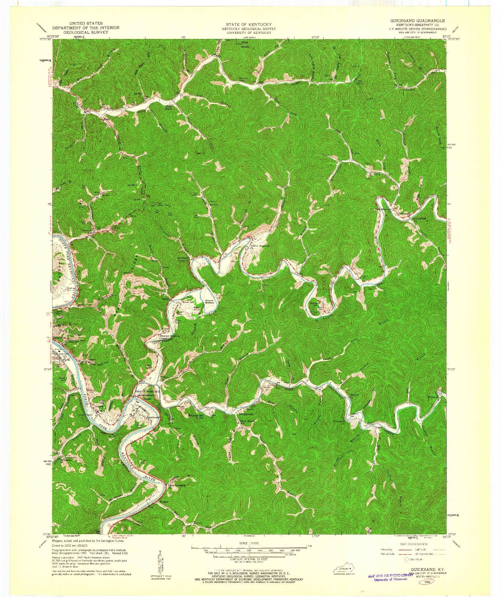 USGS 1:24000-SCALE QUADRANGLE FOR QUICKSAND, KY 1961