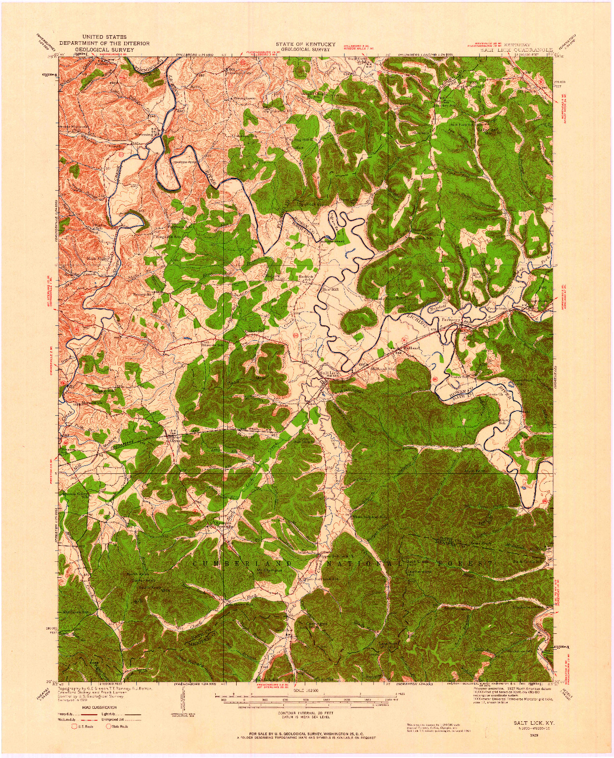 USGS 1:62500-SCALE QUADRANGLE FOR SALT LICK, KY 1929