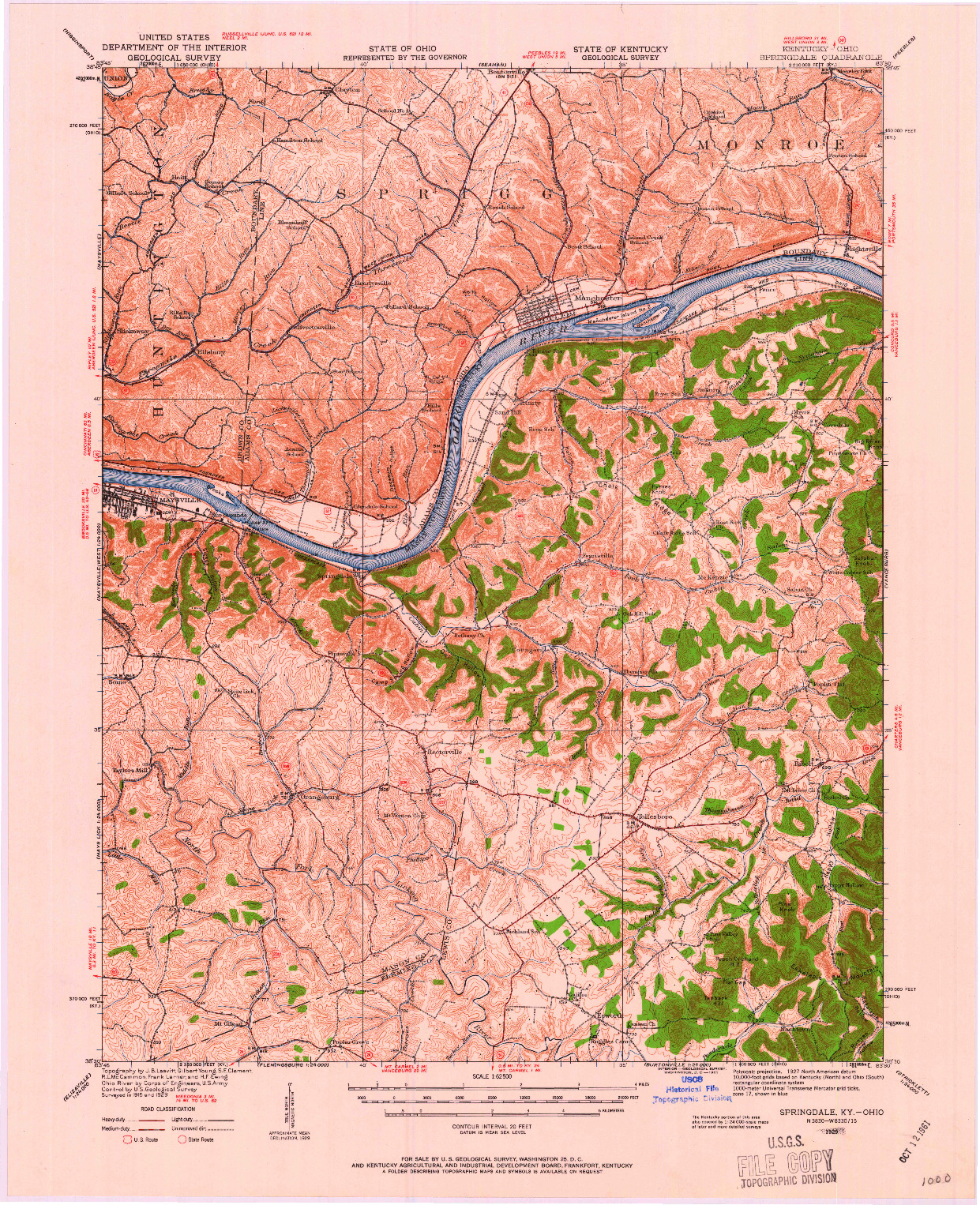 USGS 1:62500-SCALE QUADRANGLE FOR SPRINGDALE, KY 1929