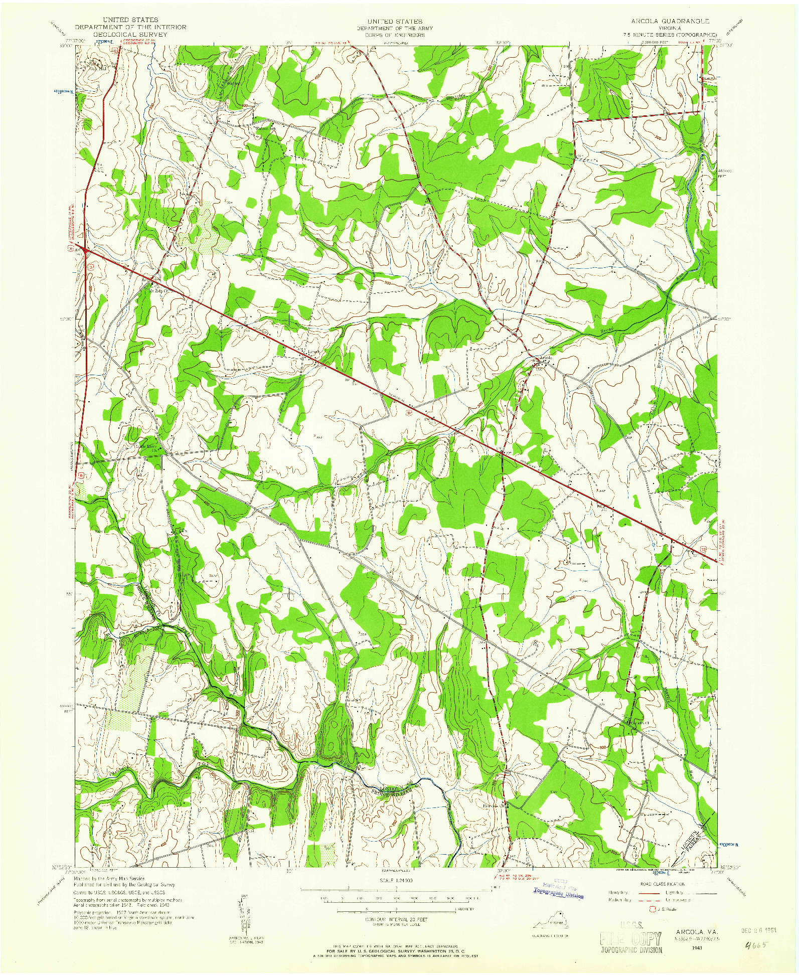 USGS 1:24000-SCALE QUADRANGLE FOR ARCOLA, VA 1943