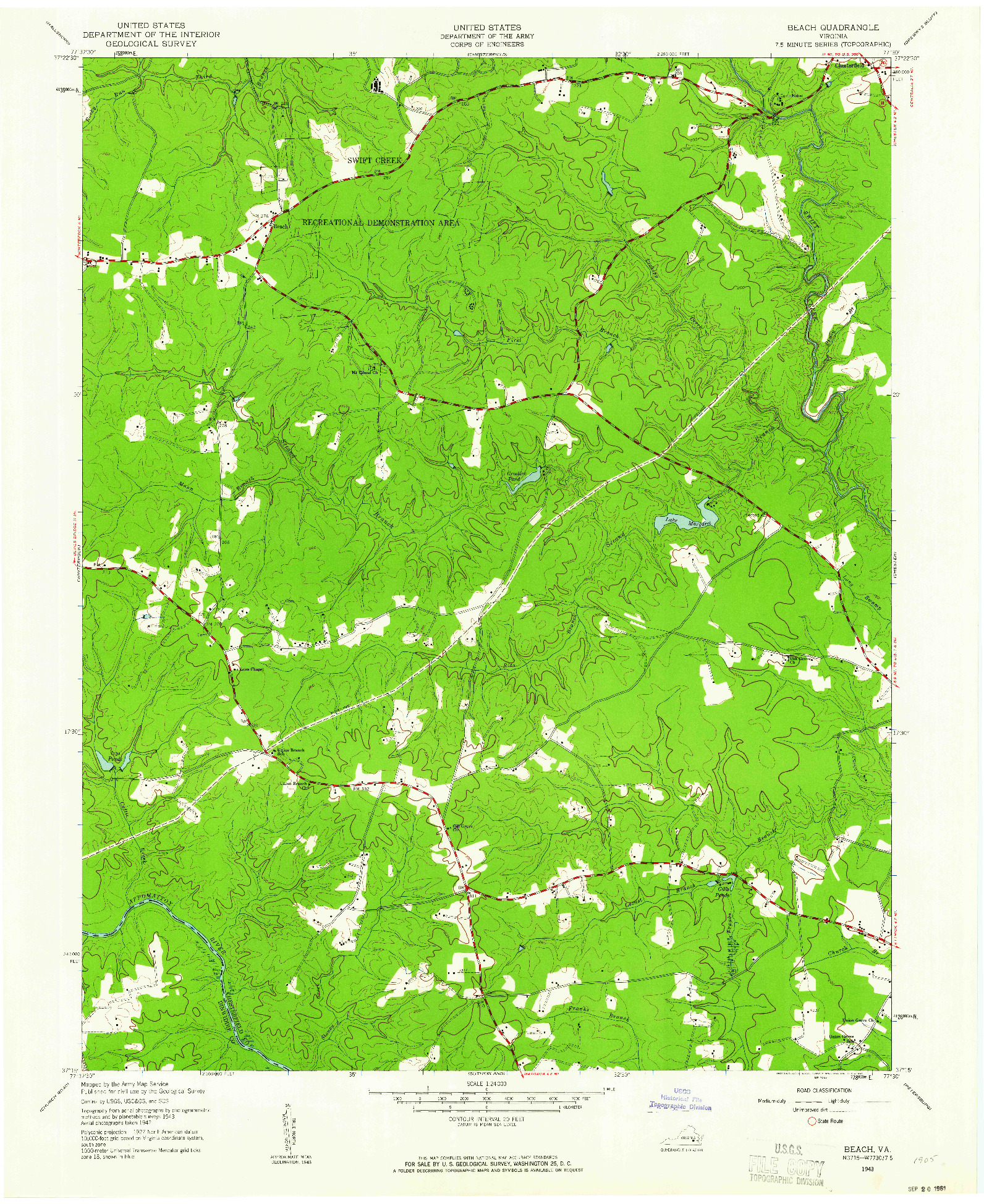 USGS 1:24000-SCALE QUADRANGLE FOR BEACH, VA 1943