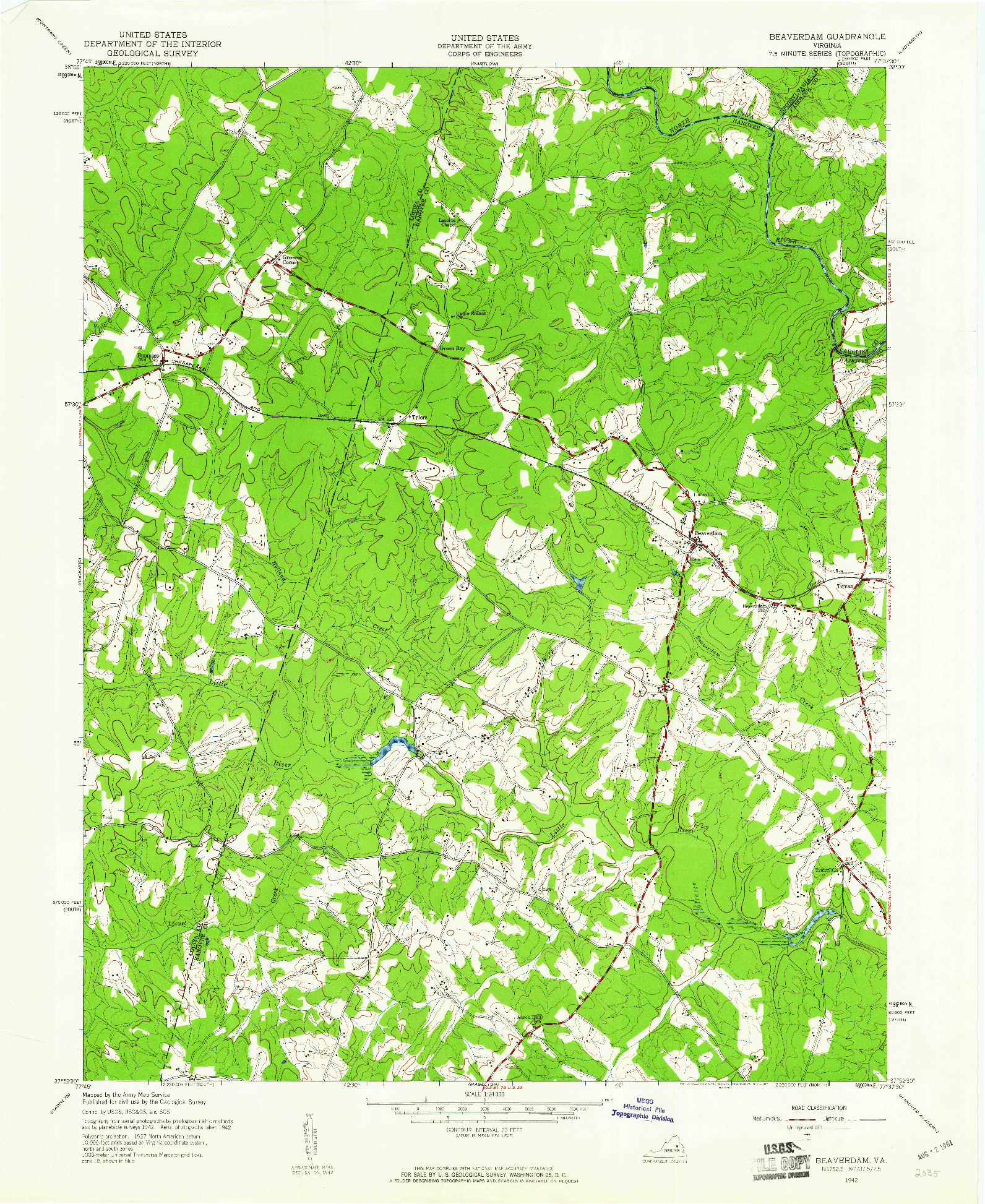 USGS 1:24000-SCALE QUADRANGLE FOR BEAVERDAM, VA 1942