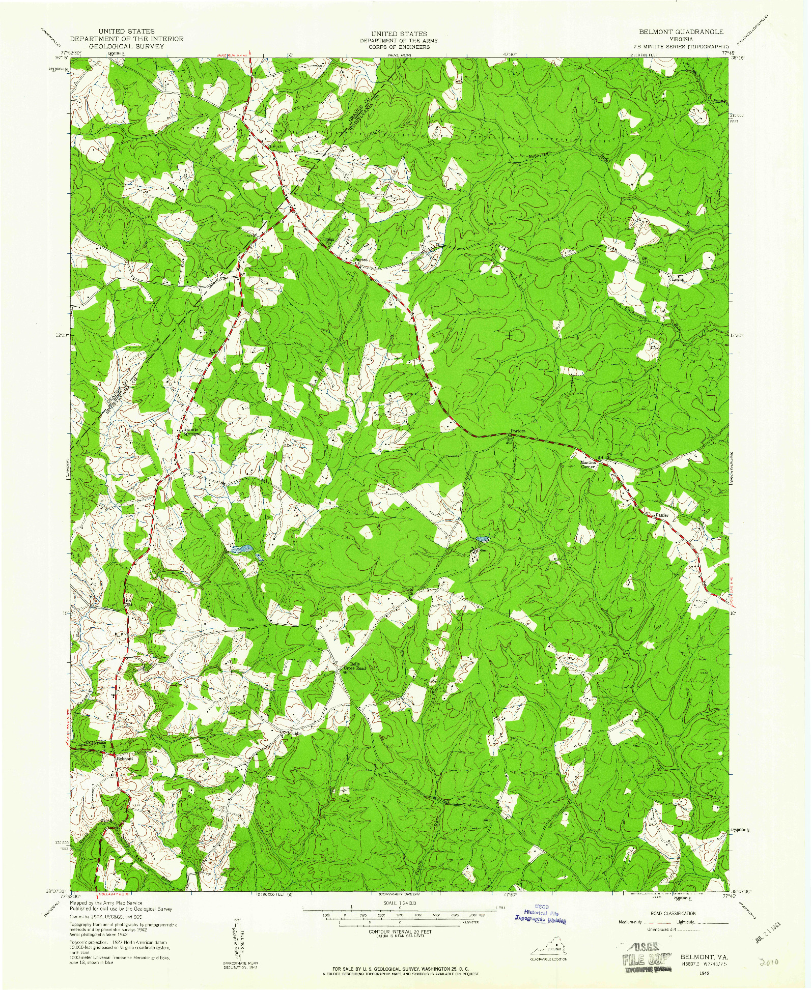 USGS 1:24000-SCALE QUADRANGLE FOR BELMONT, VA 1942