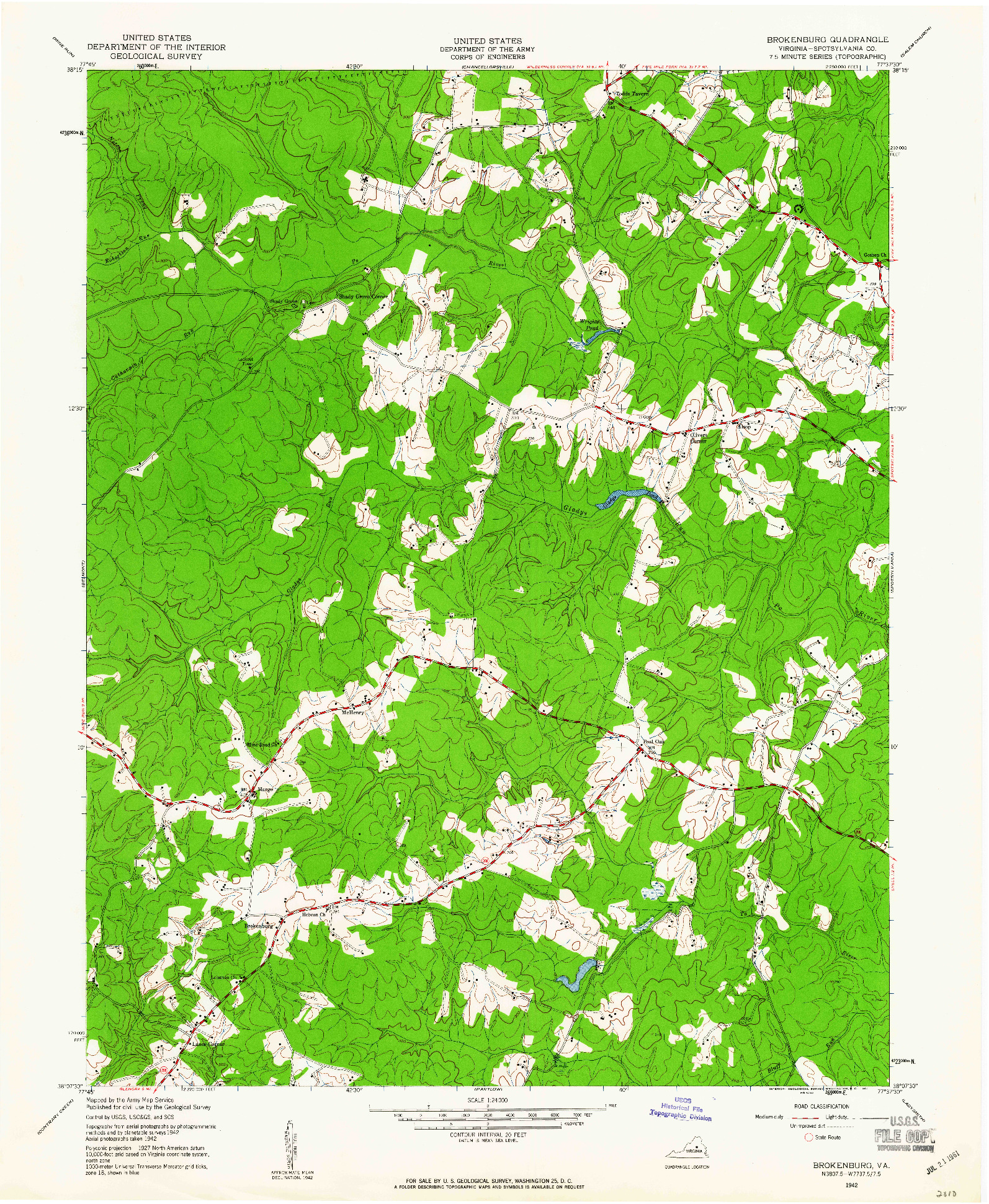 USGS 1:24000-SCALE QUADRANGLE FOR BROKENBURG, VA 1942