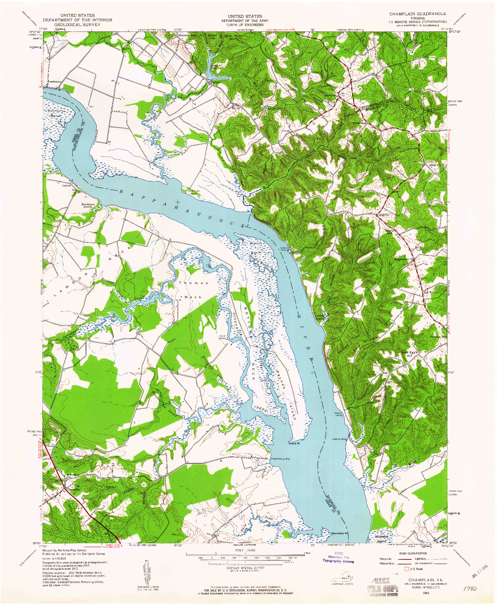 USGS 1:24000-SCALE QUADRANGLE FOR CHAMPLAIN, VA 1943