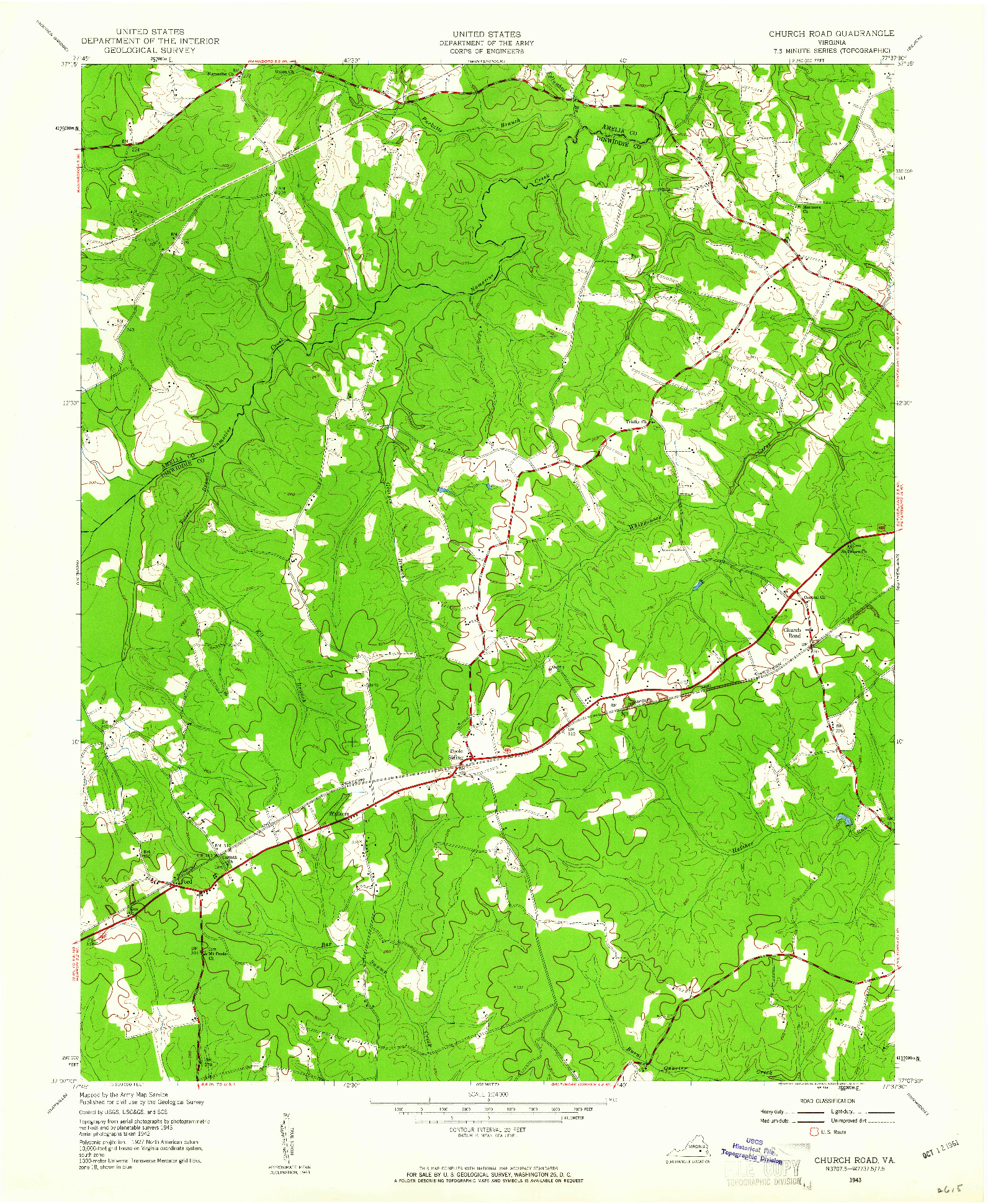 USGS 1:24000-SCALE QUADRANGLE FOR CHURCH ROAD, VA 1943