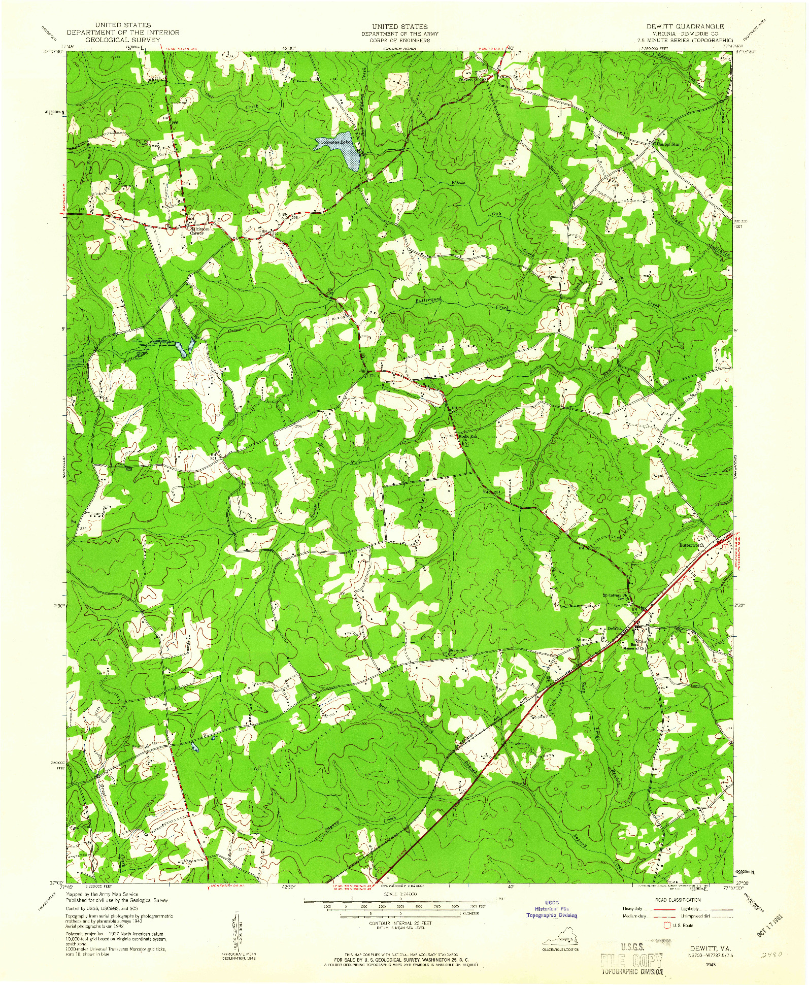 USGS 1:24000-SCALE QUADRANGLE FOR DE WITT, VA 1943